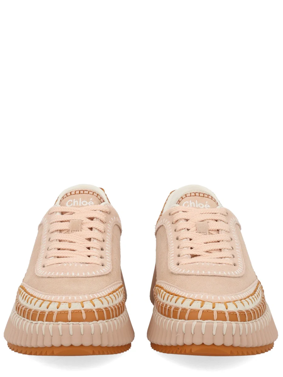 CHLOÉ Nama Embroidered Leather-trimmed Suede Platform Sneakers - Image 3