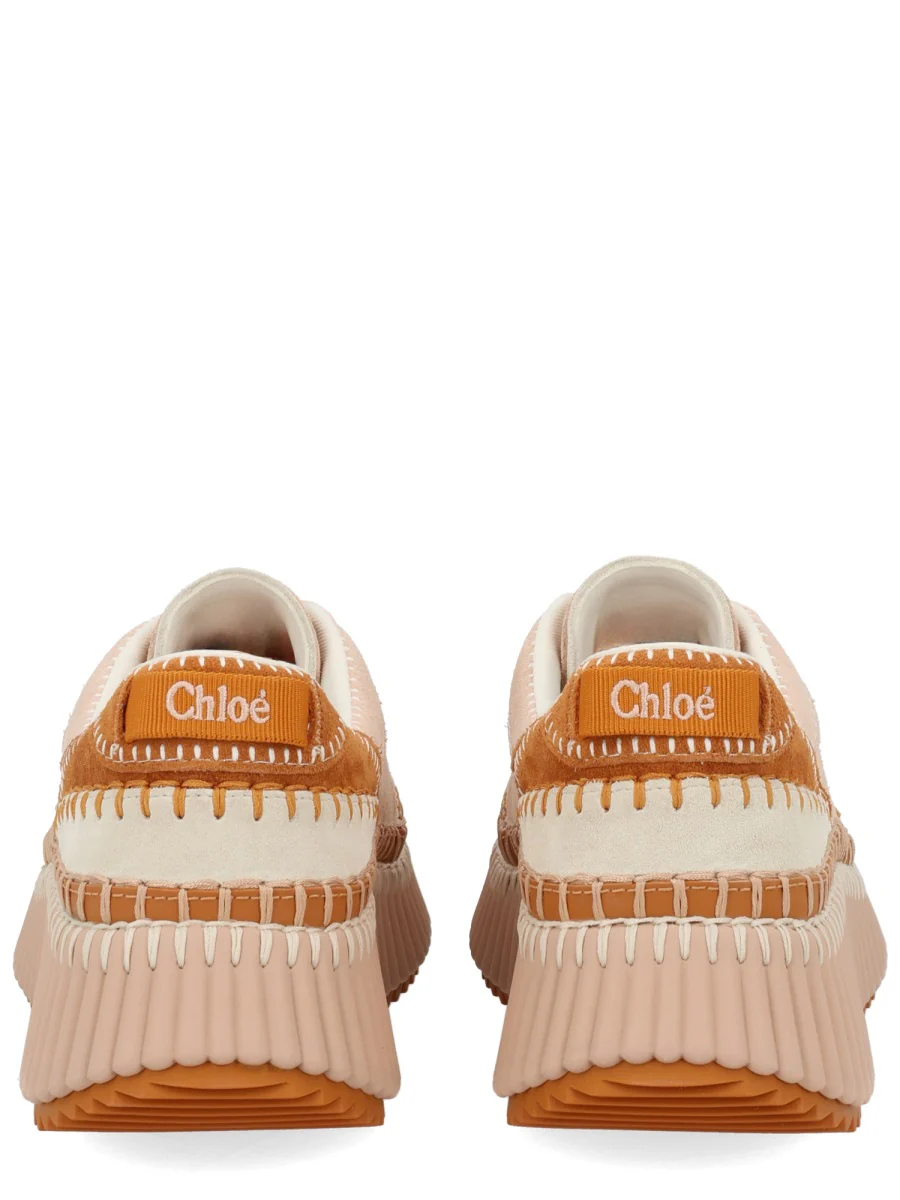 CHLOÉ Nama Embroidered Leather-trimmed Suede Platform Sneakers - Image 4
