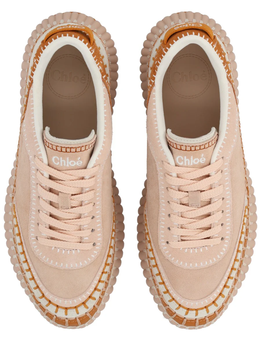 CHLOÉ Nama Embroidered Leather-trimmed Suede Platform Sneakers - Image 5