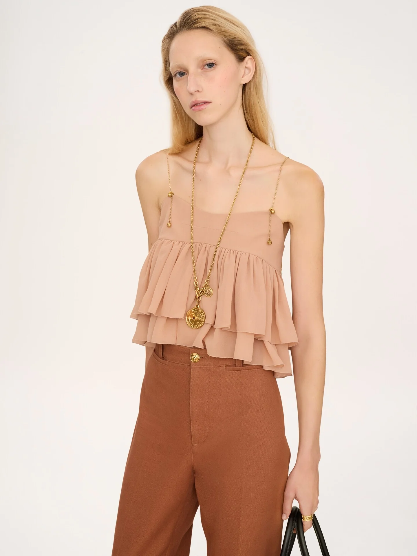 CHLOÉ Sleeveless Ruffle Top in Silk Georgette - Image 5