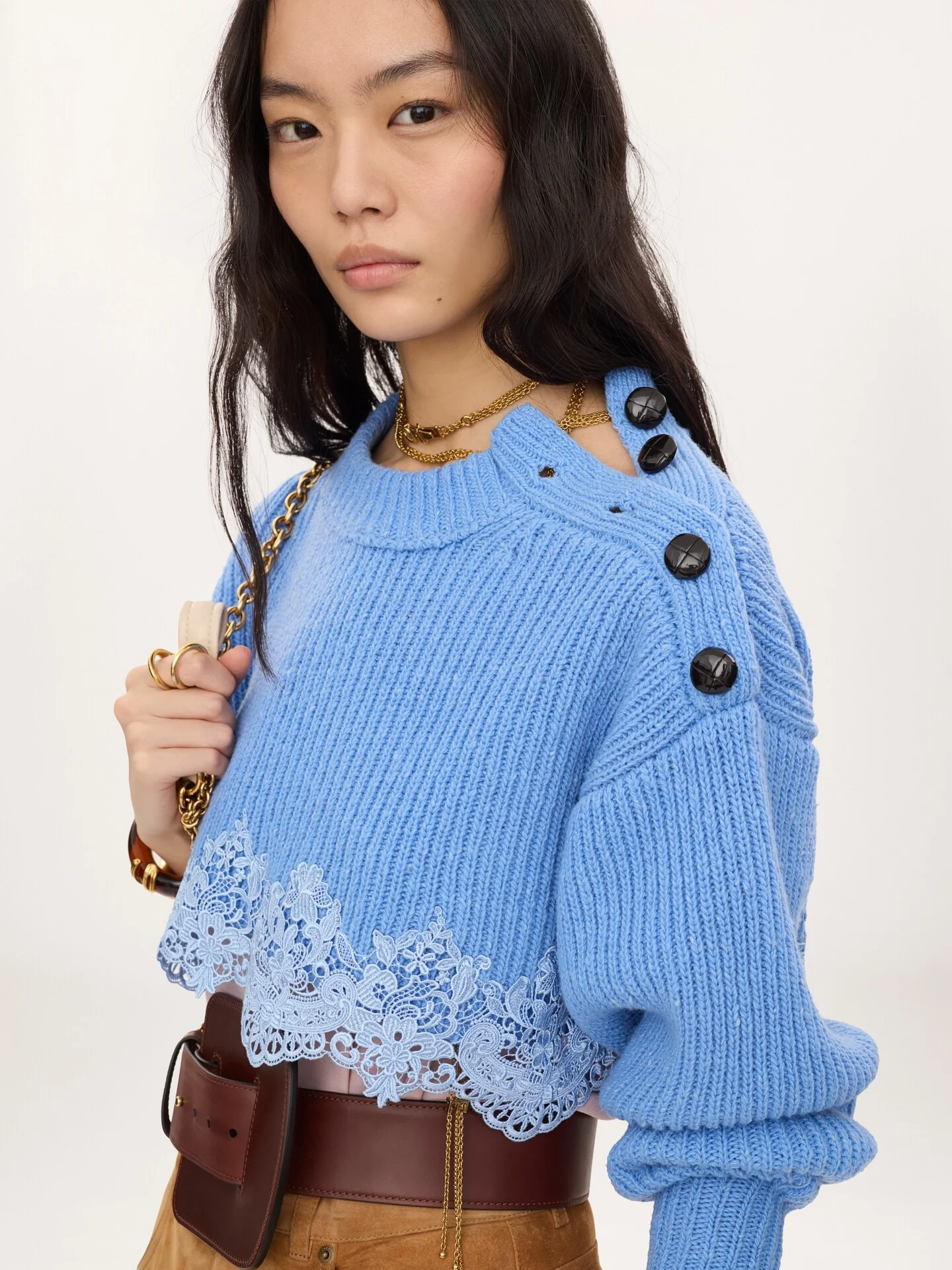 Chloé Women’s Guipure-Trim Wool Sweatshirt with Side-Button Detail - Image 5
