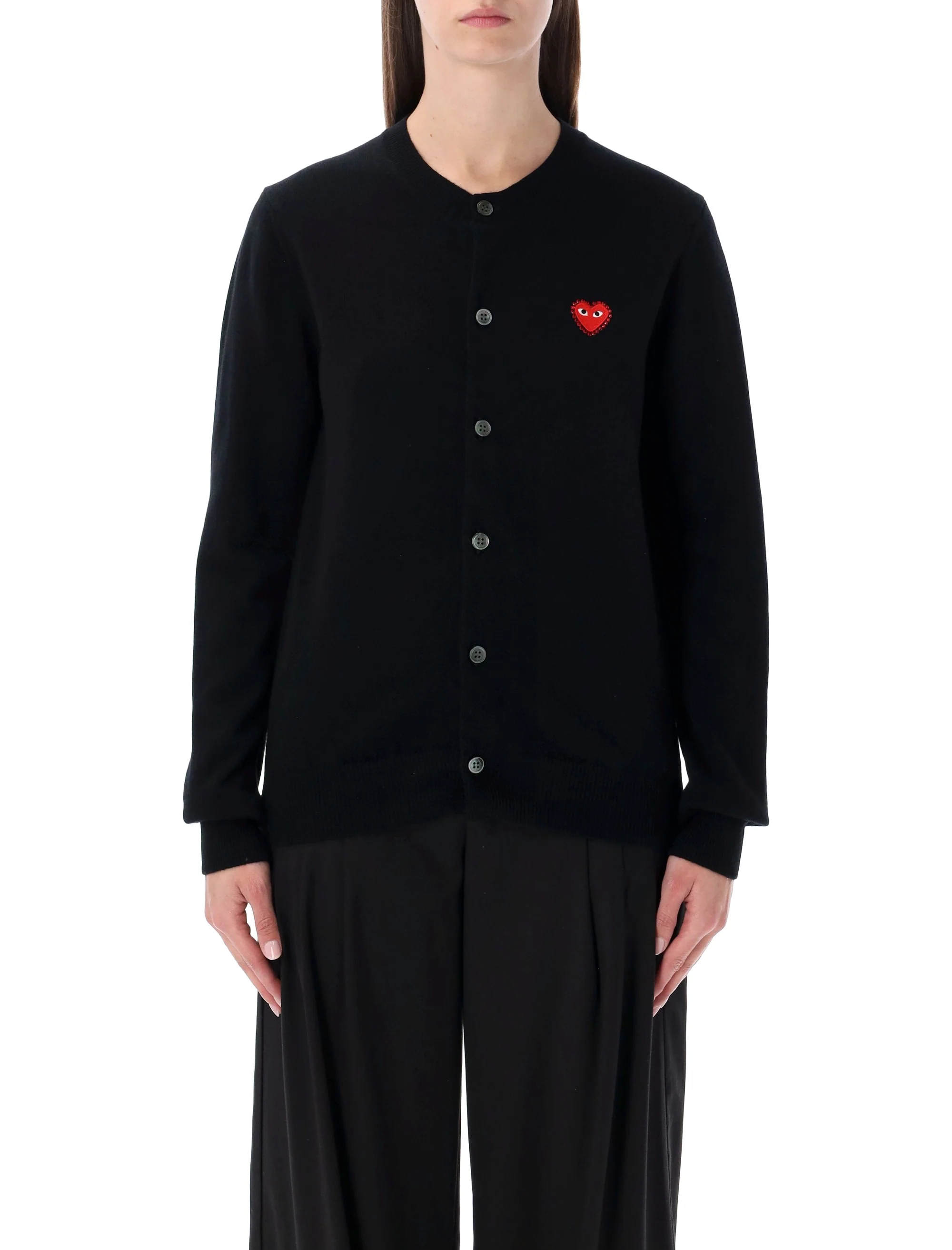 Comme Des Garcons Play Essential Wool Cardigan with Embroidered Heart Logo - Size S