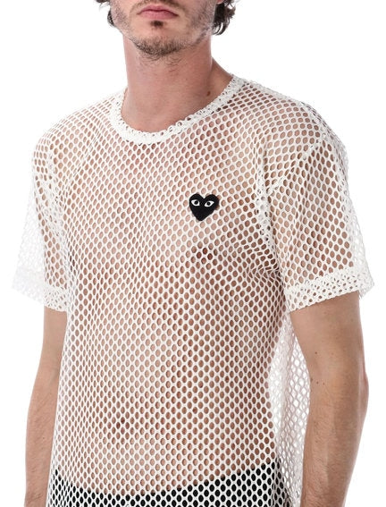 Comme Des Garçons Play Men’s Mesh T-Shirt with Large Emblem - Image 3
