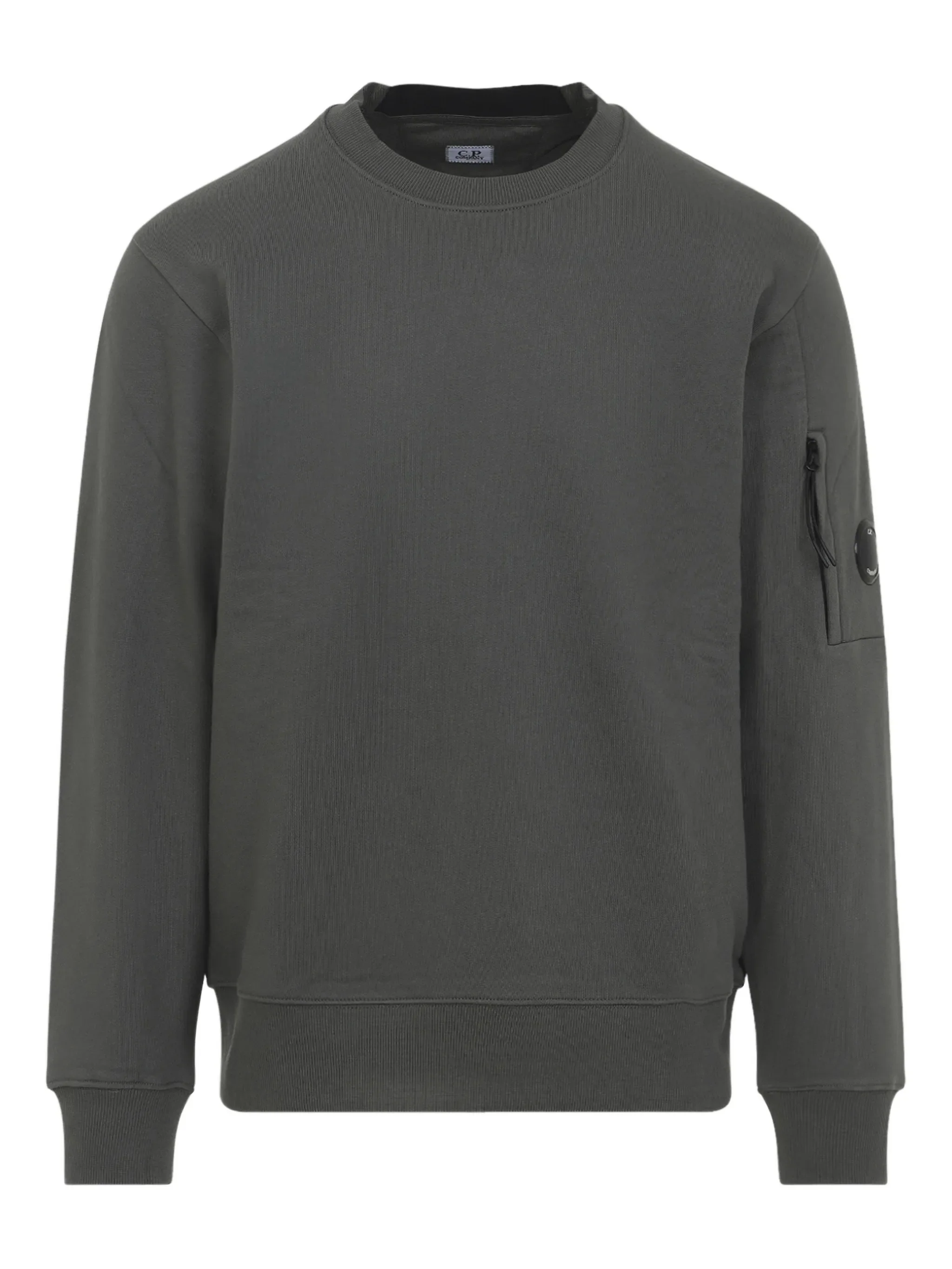 Cp Company Men's Ribbed Crewneck Sweater with Back Embroidered Logo, Lens Pocket, Size L