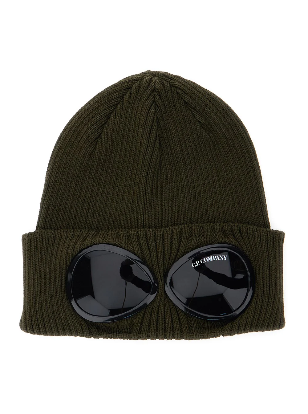 Cp Company Turn-Up Brim Ribbed Knit Hat with Goggle Lenses