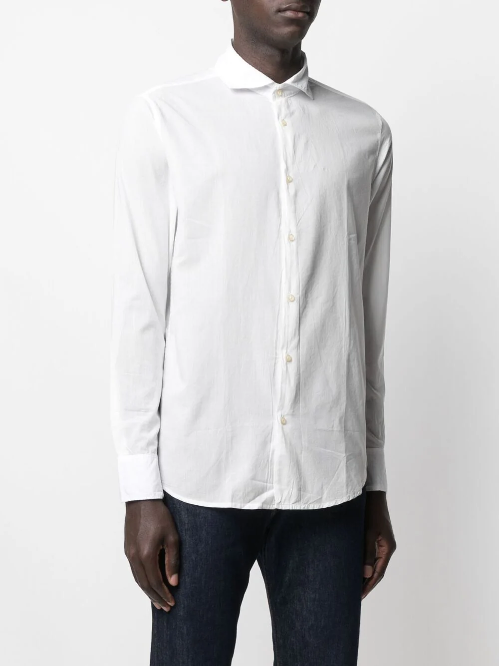 Deperlu Classic Collar Button-Up Shirt with Asymmetric Hem - Image 3