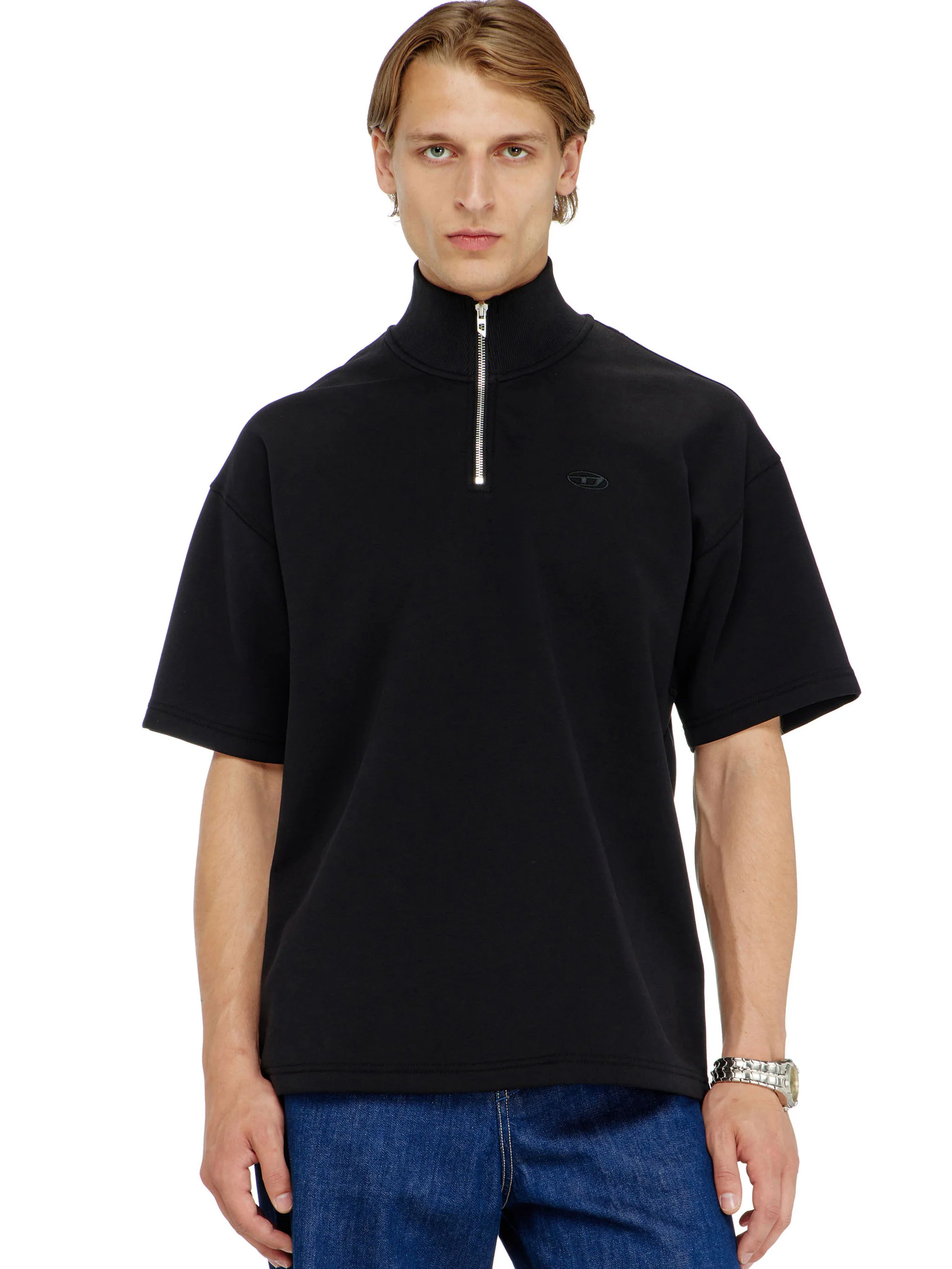 Diesel Relaxed Fit Short-Sleeve Half-Zip Sweatshirt with Ribbed Collar - Image 3