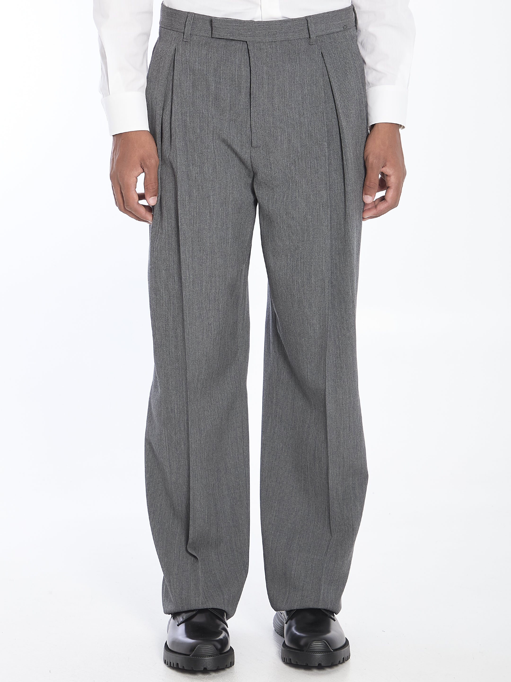 DIOR HOMME Pleated Pants with Cuffs Virgin Wool Twill Blend