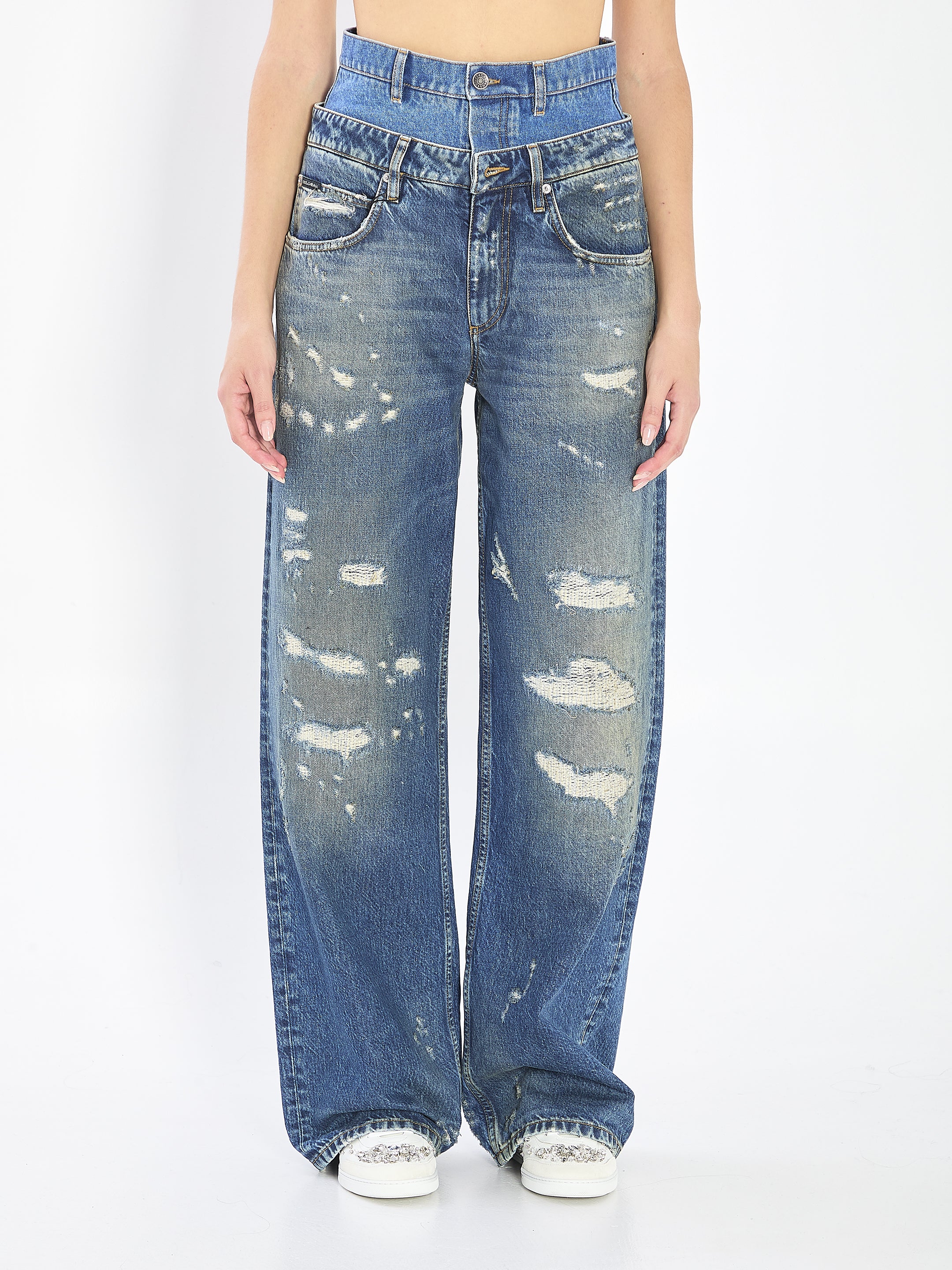 DOLCE & GABBANA Double-waist Jeans in Denim with Rips - Image 3