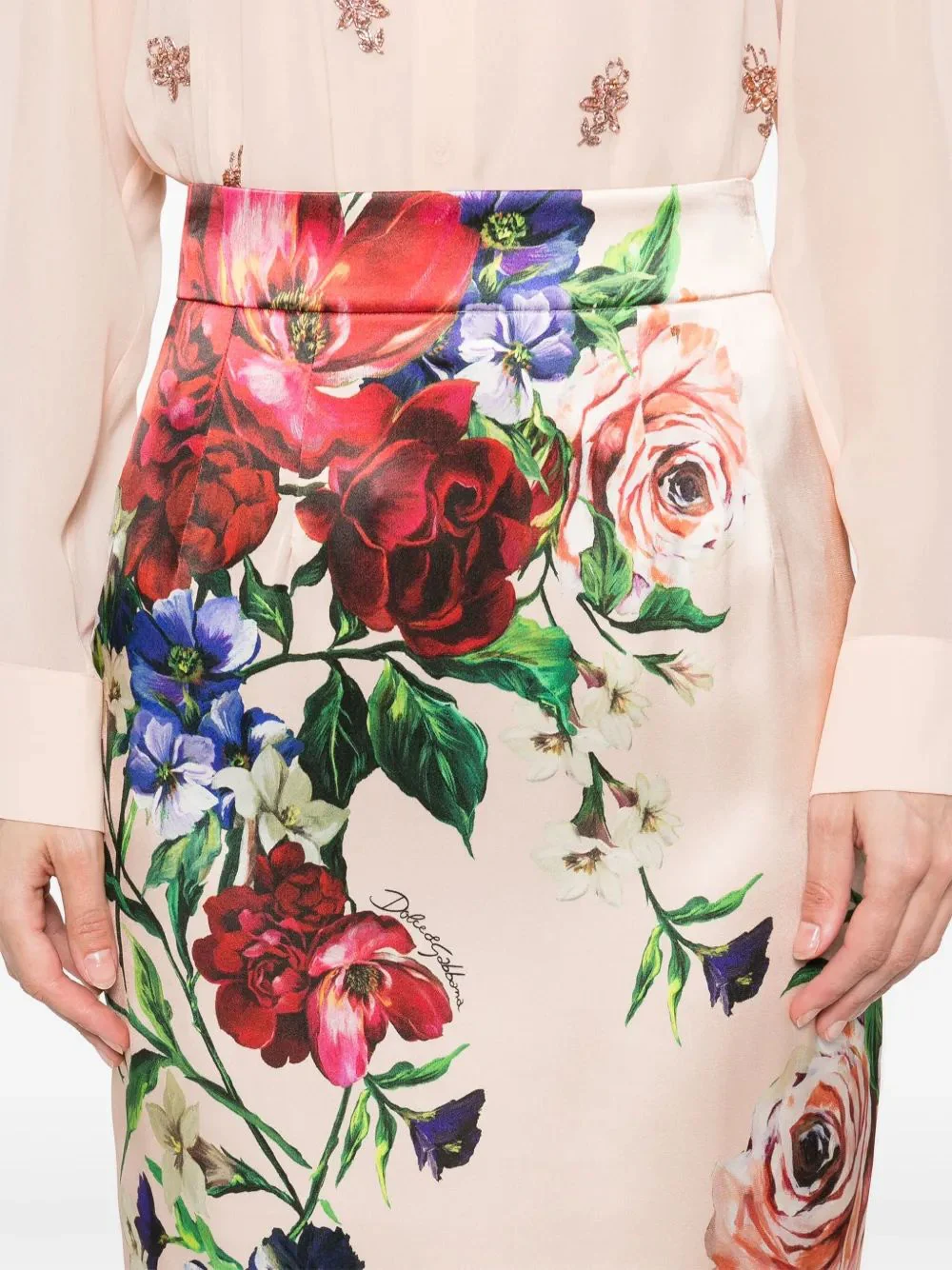 DOLCE & GABBANA Floral-Print Satin Midi Skirt - Image 5