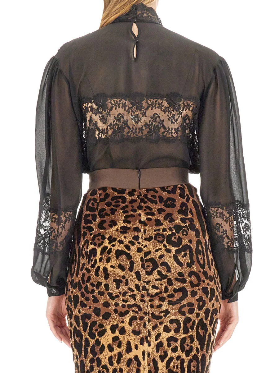 DOLCE & GABBANA Georgette and Lace Turtle-neck Blouse - Image 3