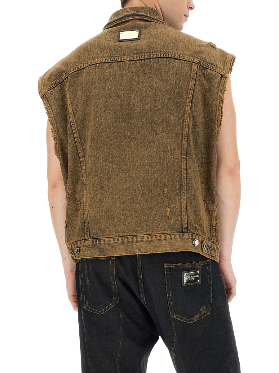 DOLCE & GABBANA Overdyed Cotton Denim Vest - Image 4