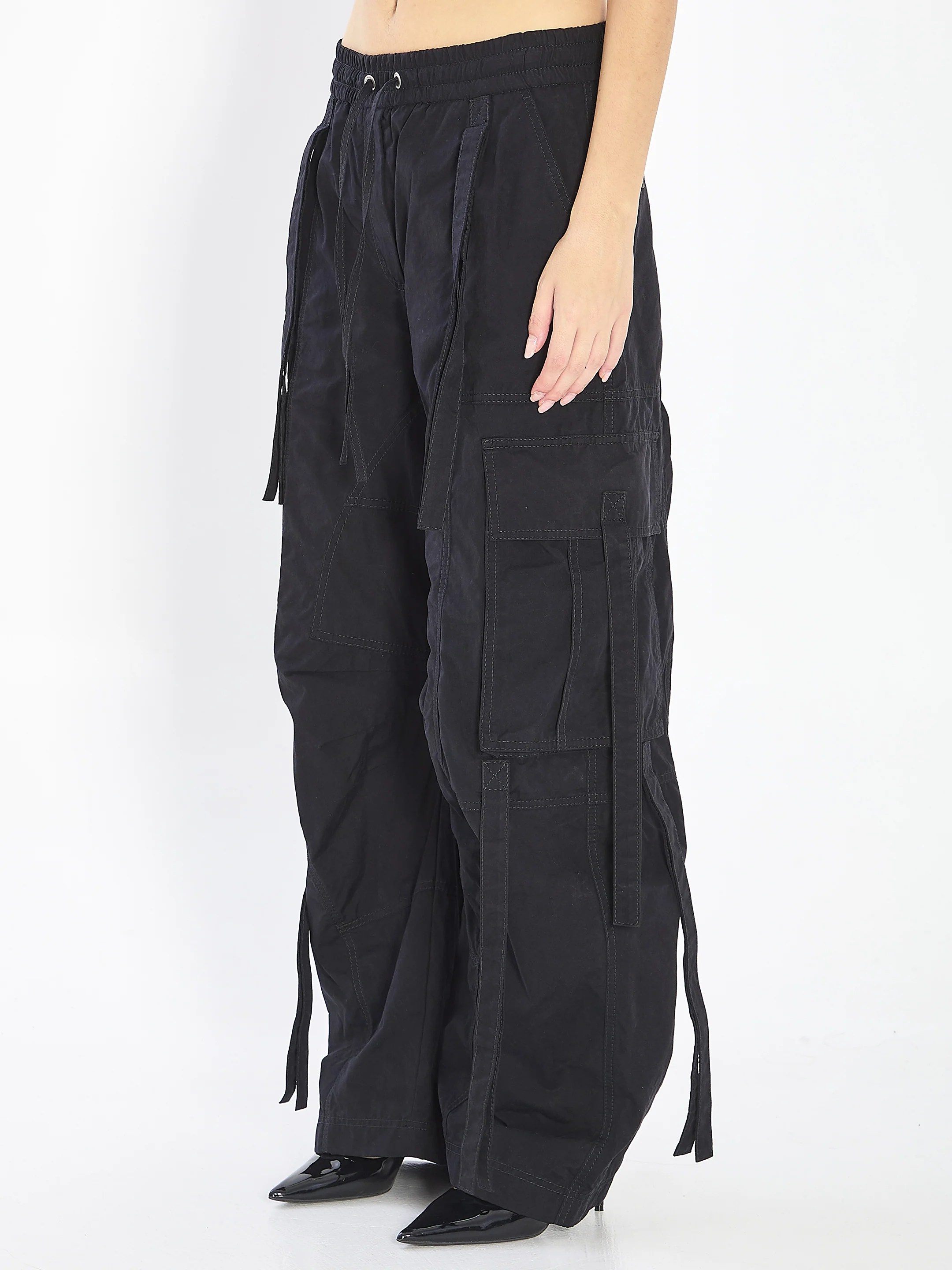 DOLCE & GABBANA Tie-detailed Waxed-faille Cargo Pants - Image 3