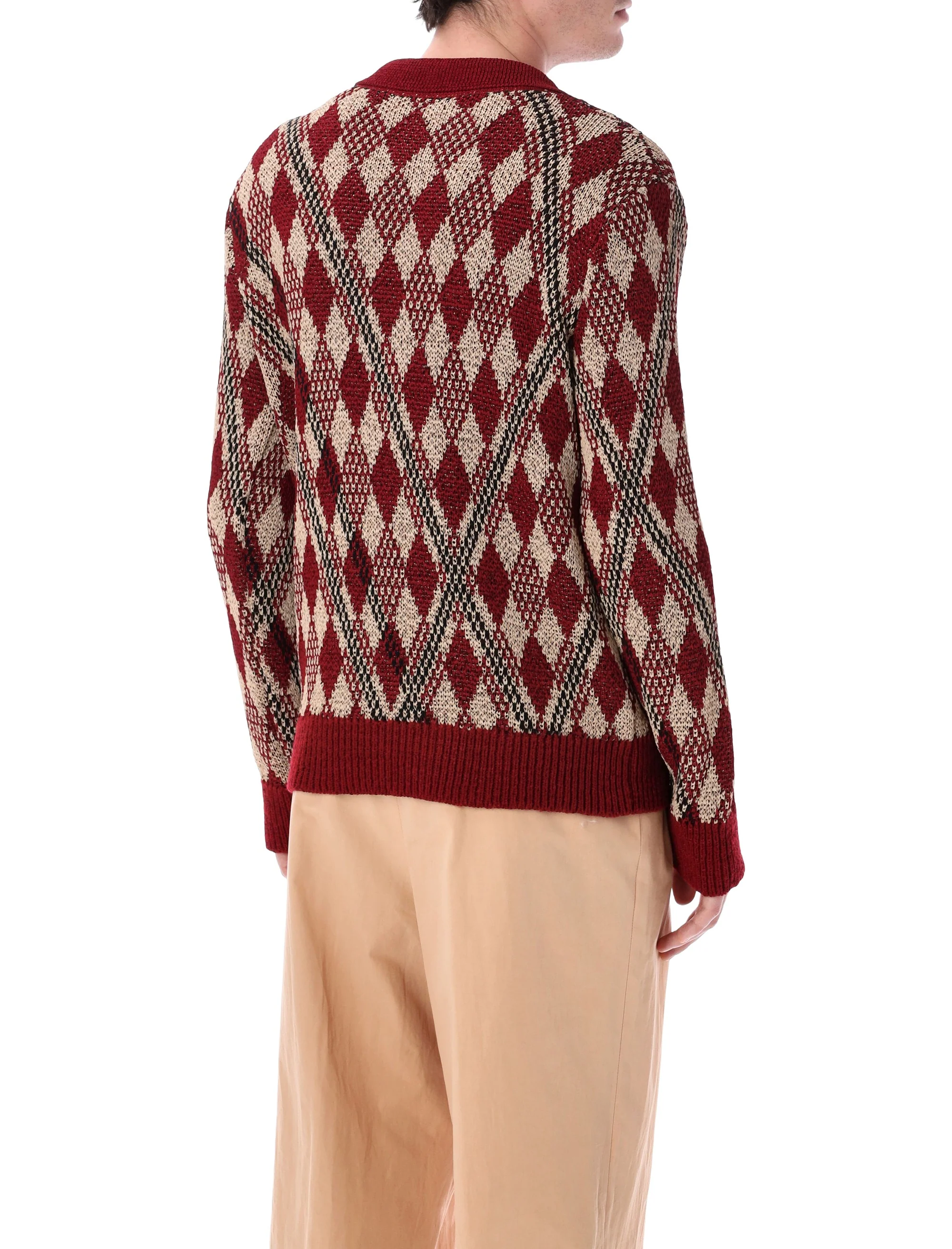 Dries Van Noten Knit Wool Diamond Polo Pullover - Image 2