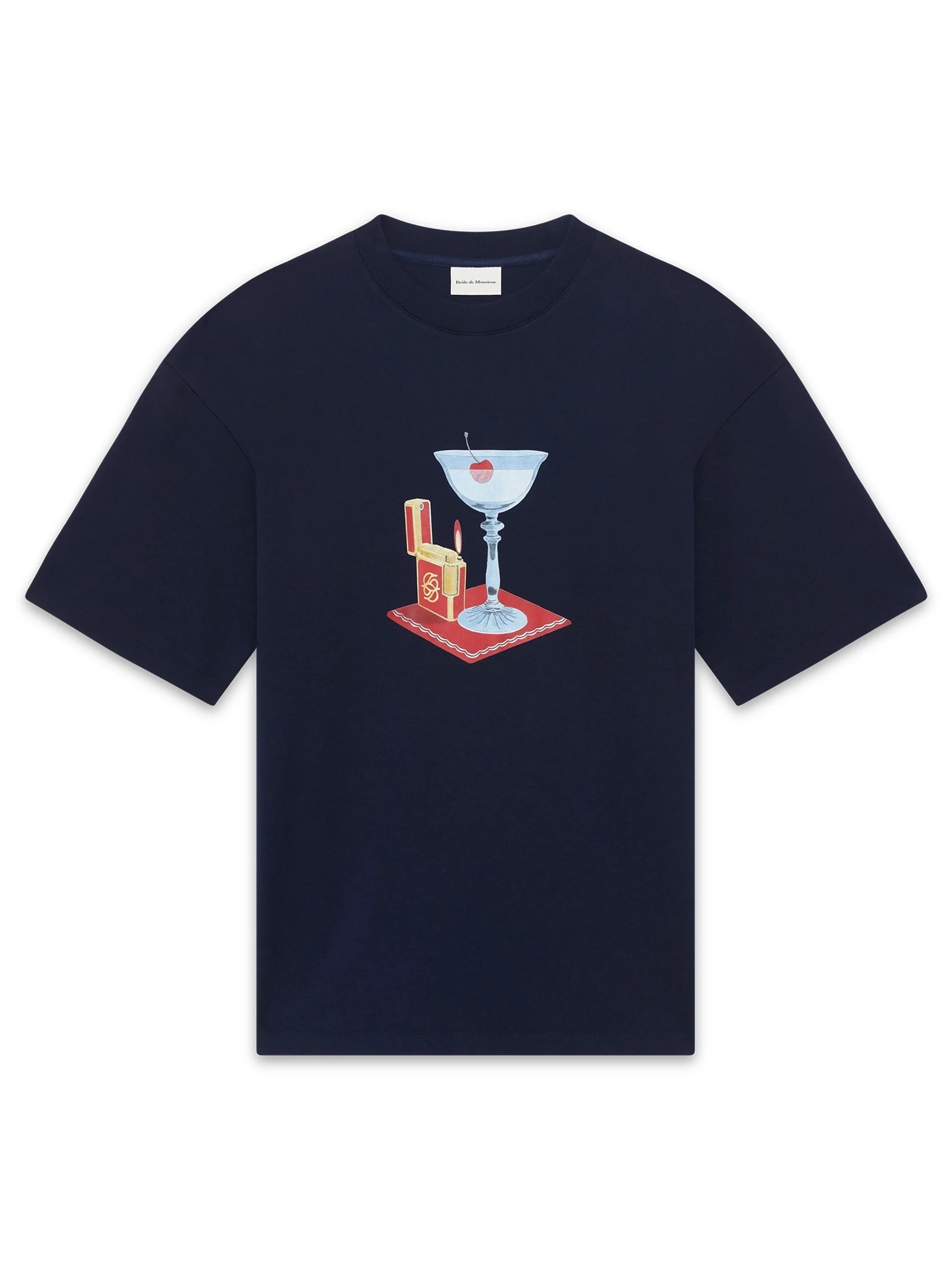 Drole De Monsieur Cocktail Print T-Shirt with Ribbed Neckline - Size M