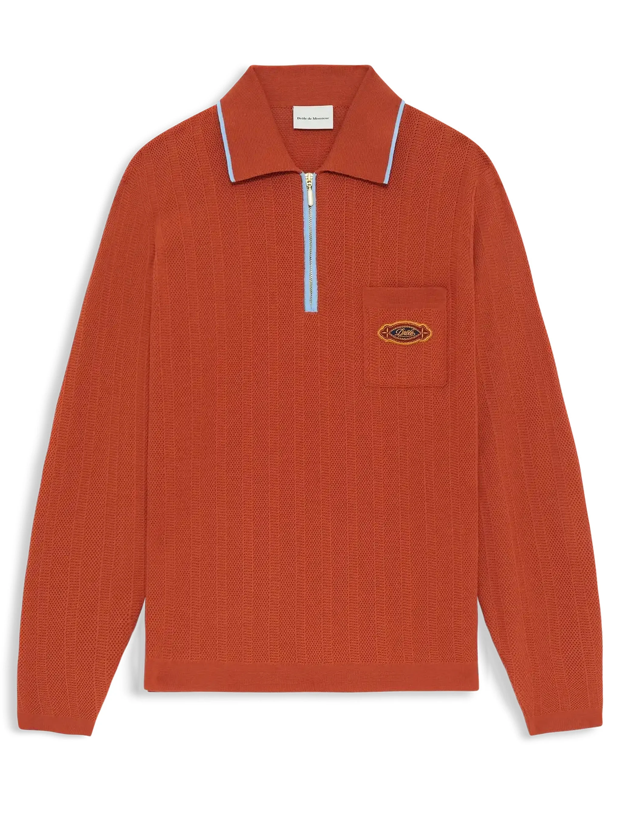 Drole De Monsieur Long-sleeved Polo Shirt with Half-Zip Closure for Men
