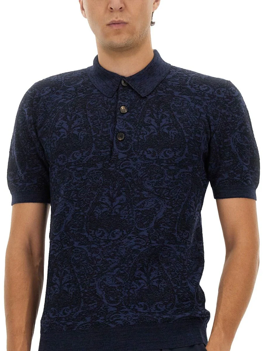 ETRO Cotton- and Wool-Blend Jacquard Polo - Image 3