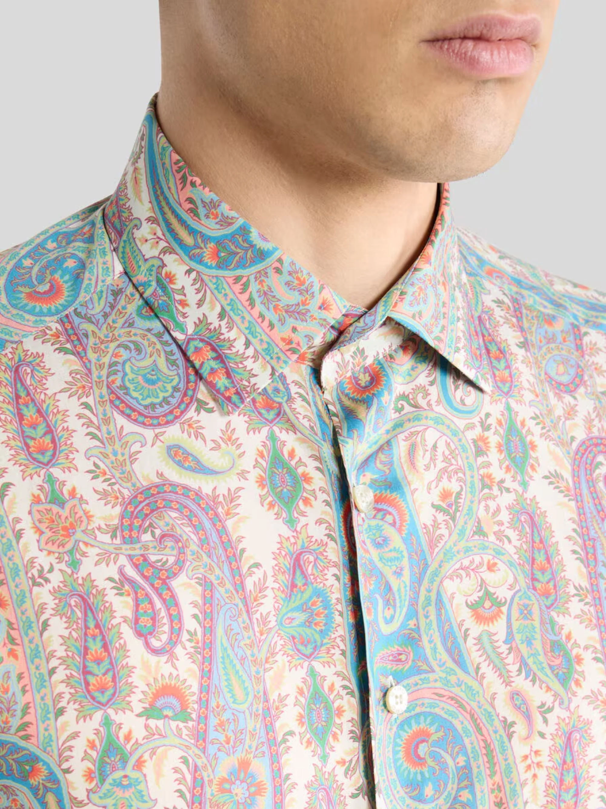 Etro Foliage Motif Cotton Muslin Button-Down Shirt with Long Sleeves - Image 4