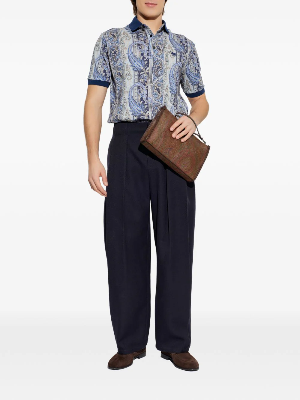 Etro Patterned Button-Up Short Sleeve Ribbed T-Shirt - Image 4