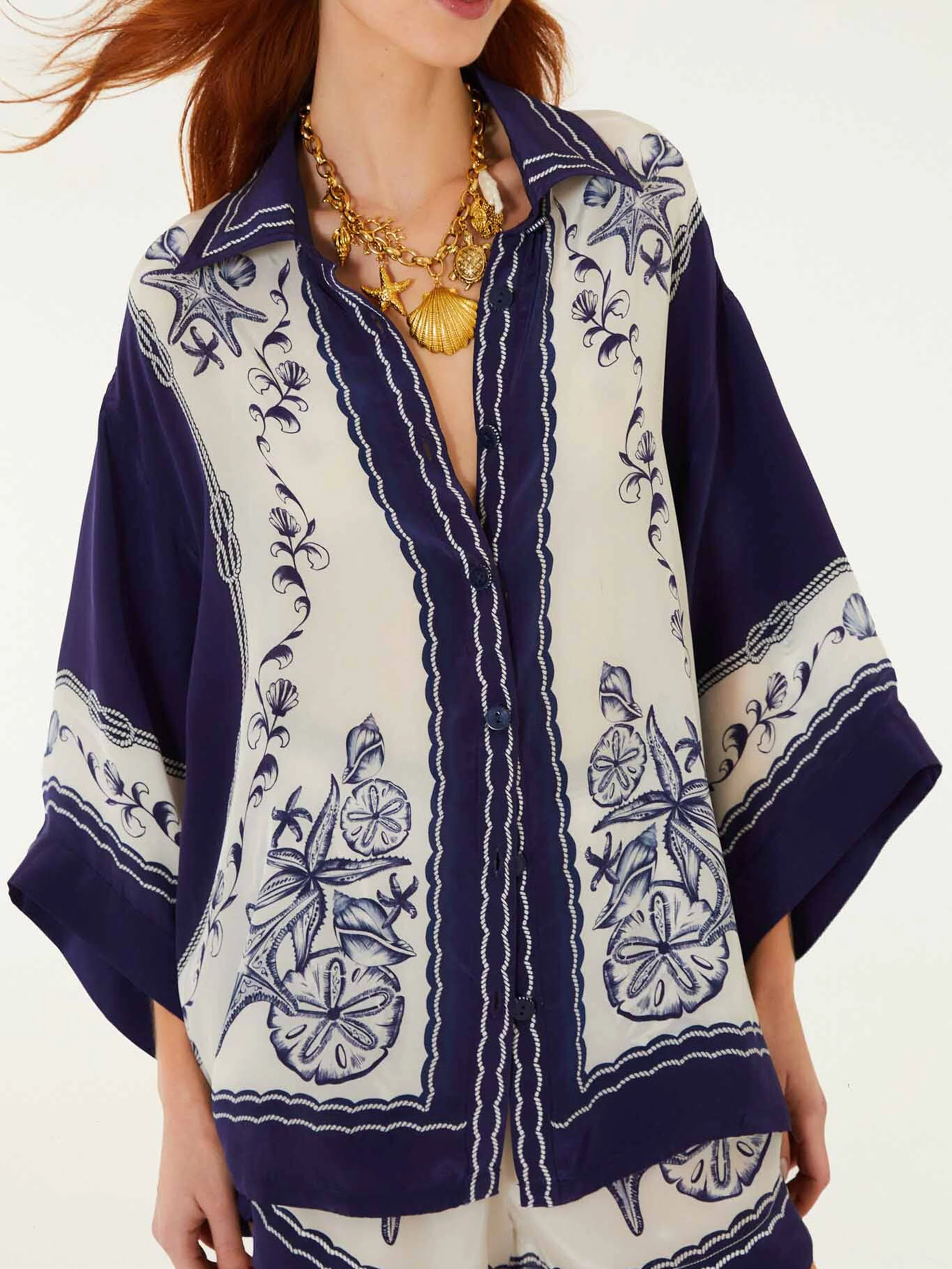 Farm Rio All-Over Print Button-Up Shirt with Wide Sleeves - Image 2