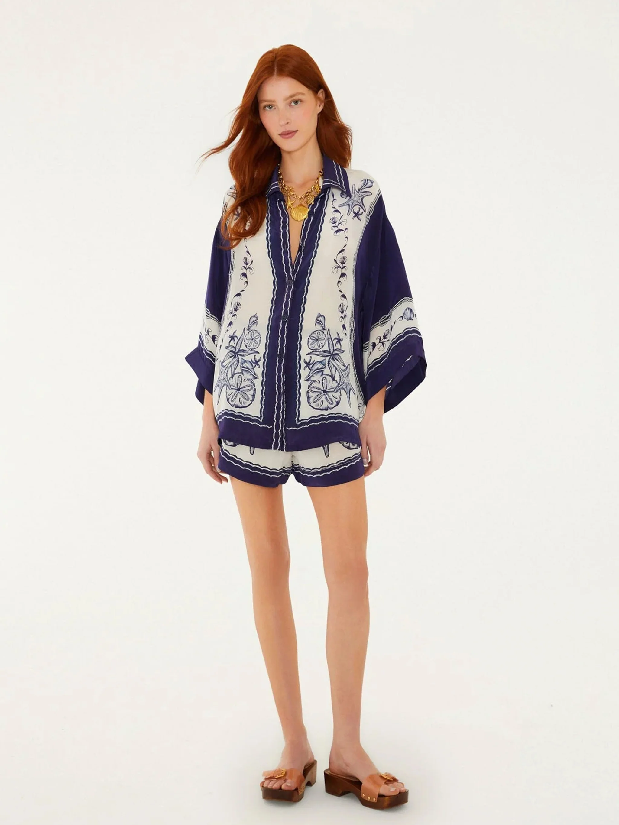 Farm Rio All-Over Print Button-Up Shirt with Wide Sleeves - Image 5