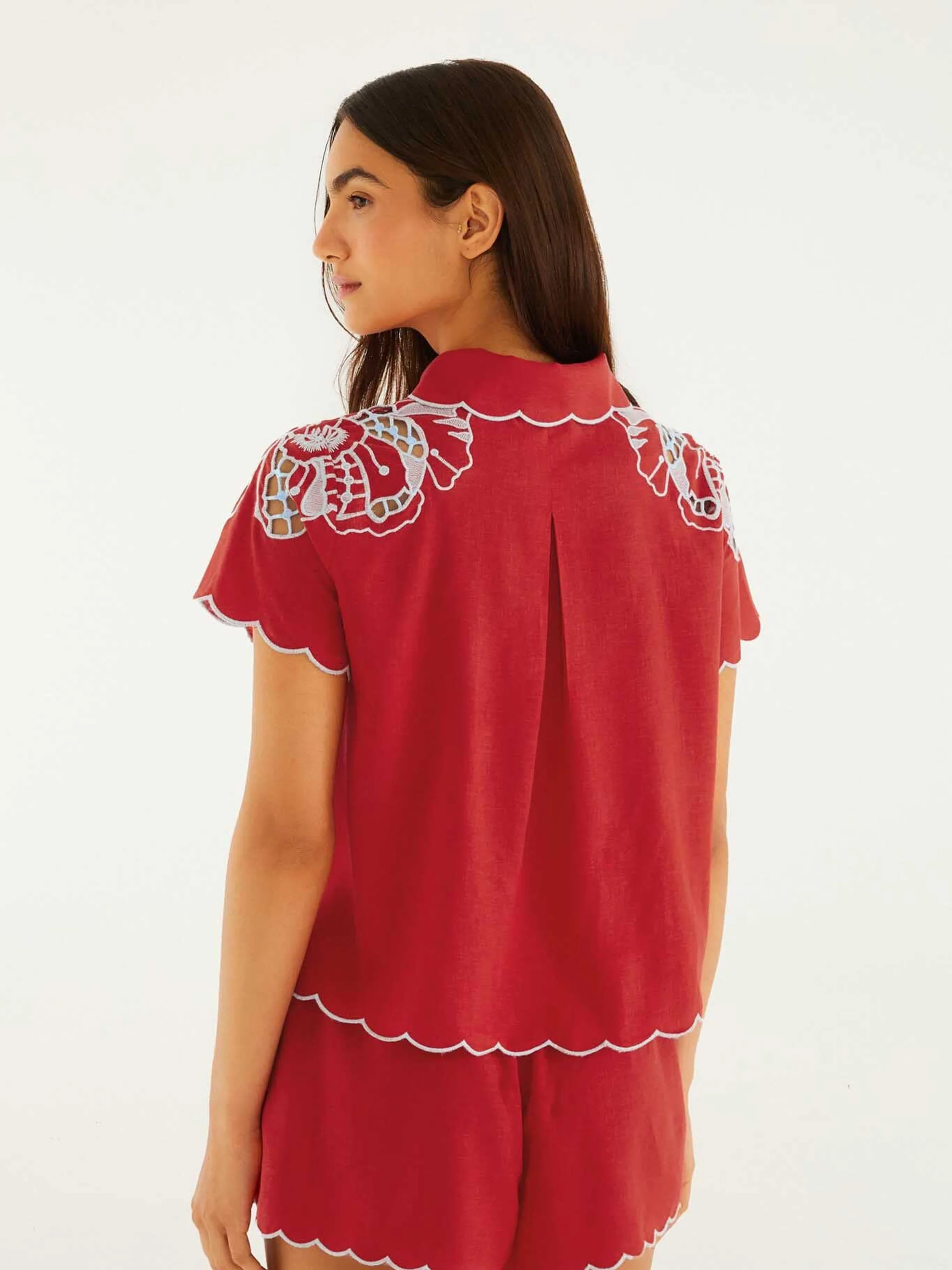 Farm Rio Embroidered Linen-Blend Drawstring Mini Shorts with Side Pockets - Image 2
