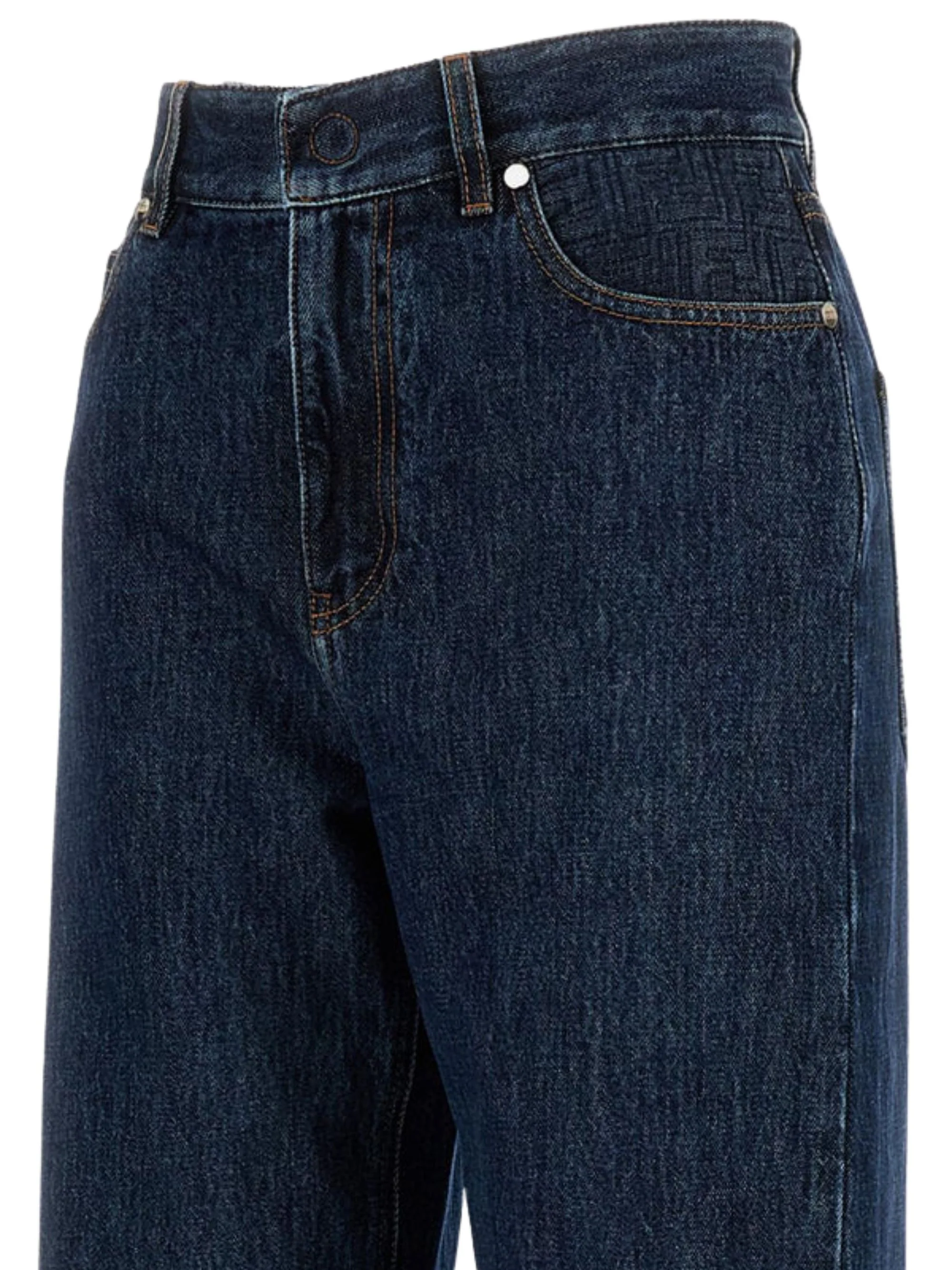 Fendi Cotton Jeans with Contrast Stitching and Embroidered Logo - Image 3