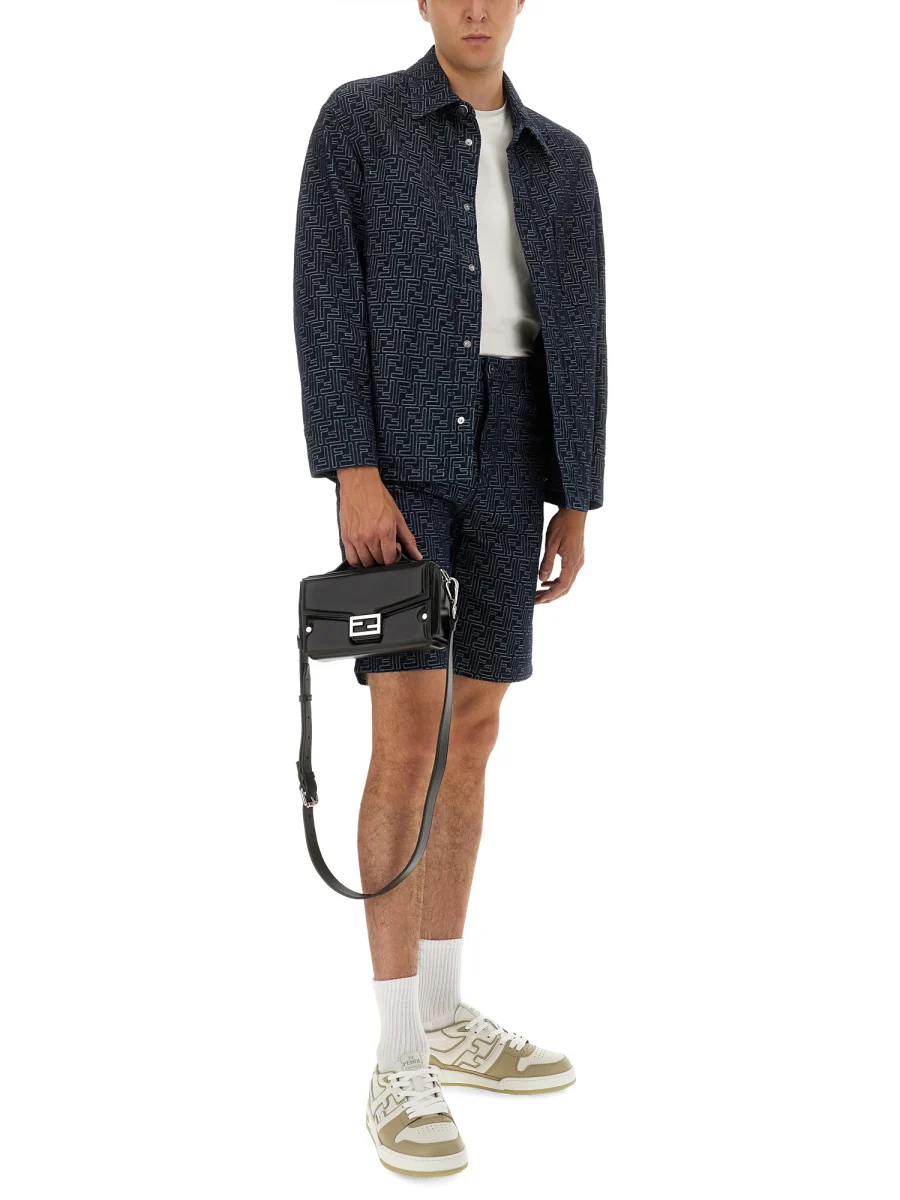 FENDI Denim Bermuda Shorts with All-Over Ff Logo - Image 7