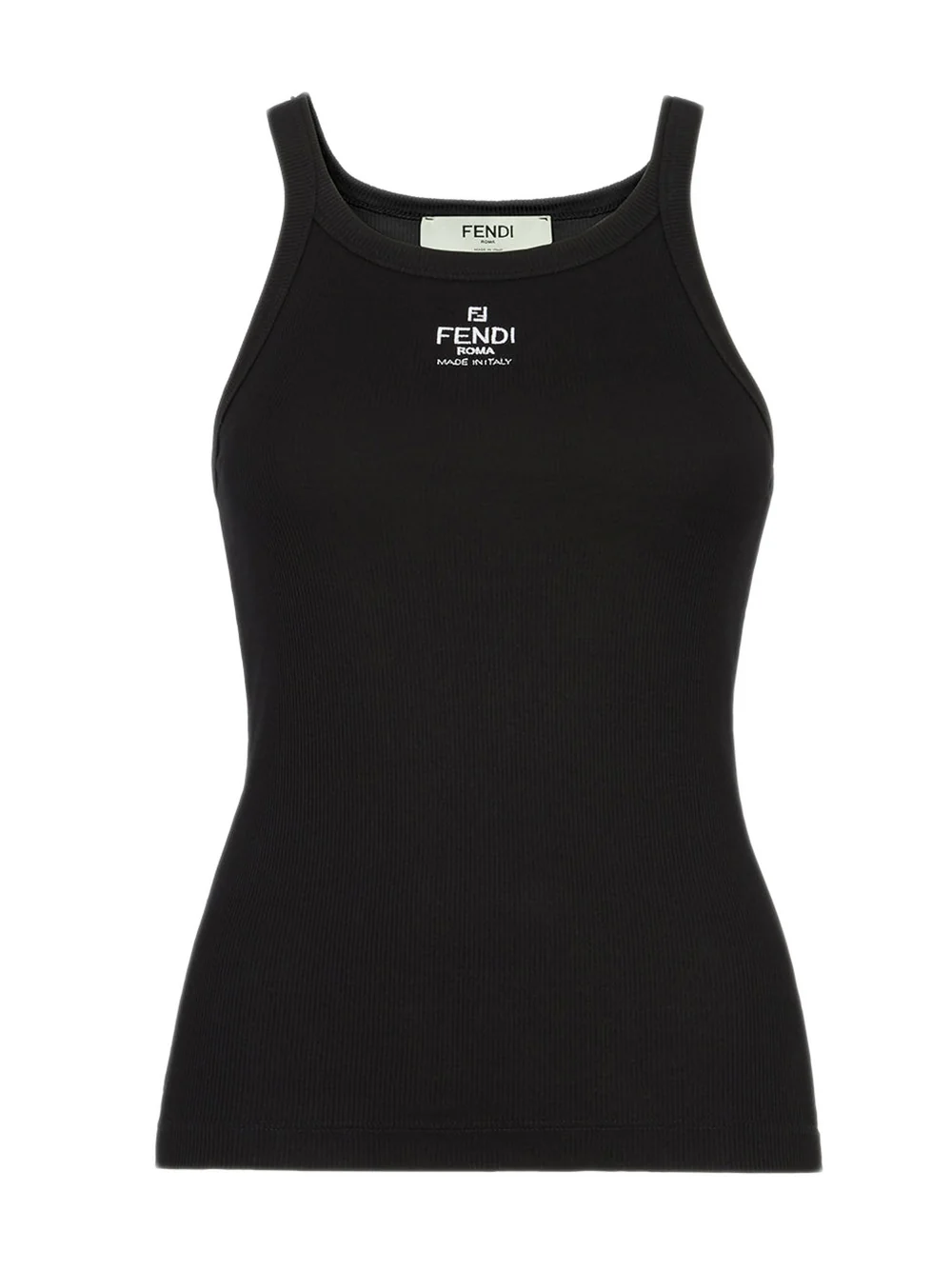 Fendi-Free Slim-Fit Sleeveless Ribbed Tank with Embroidered ROME Logo