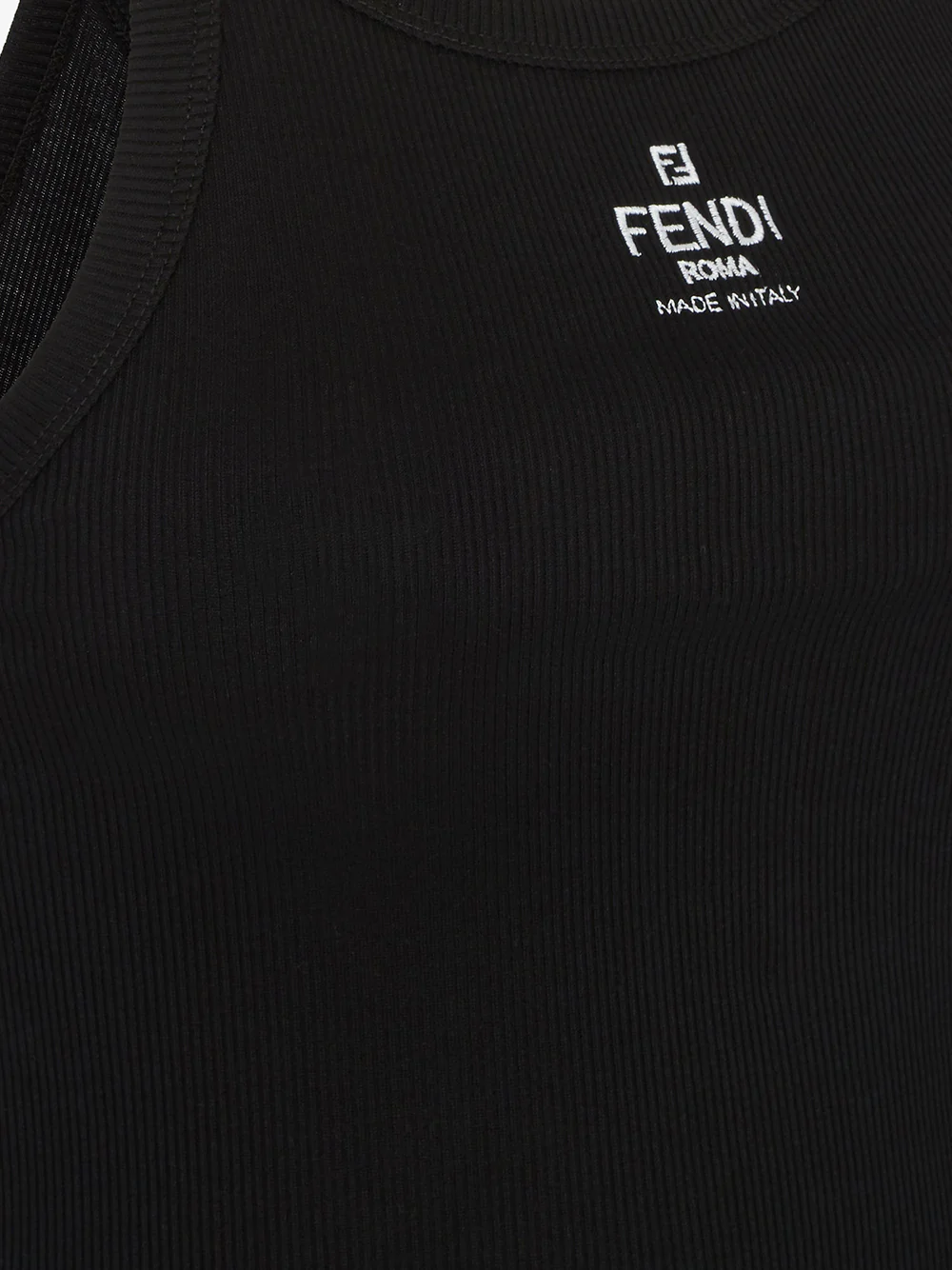 Fendi-Free Slim-Fit Sleeveless Ribbed Tank with Embroidered ROME Logo - Image 3