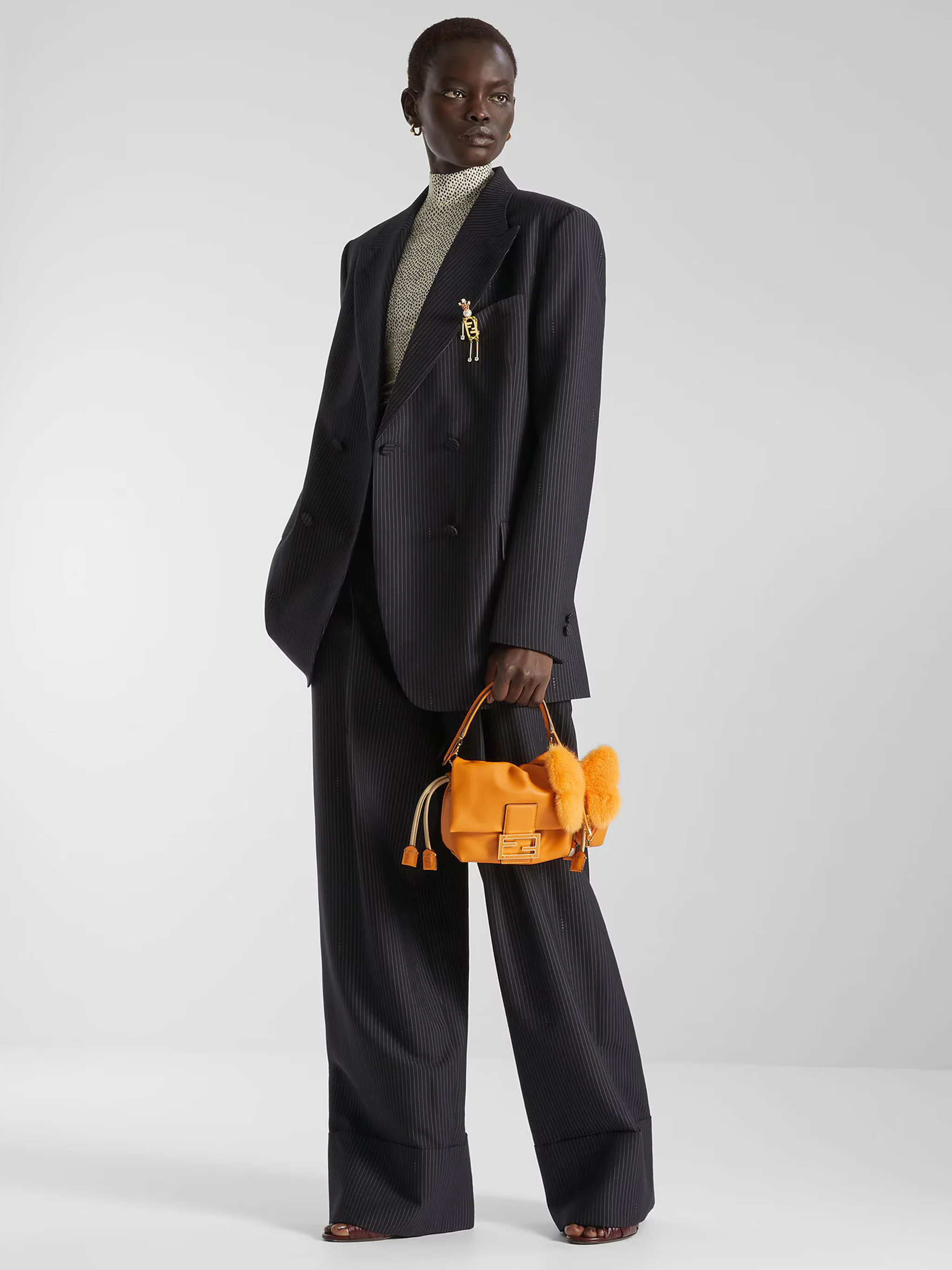 Fendi High-Waisted Wool Pinstripe Trousers with Peplum Detail, Belt and Front Pleats - Image 2