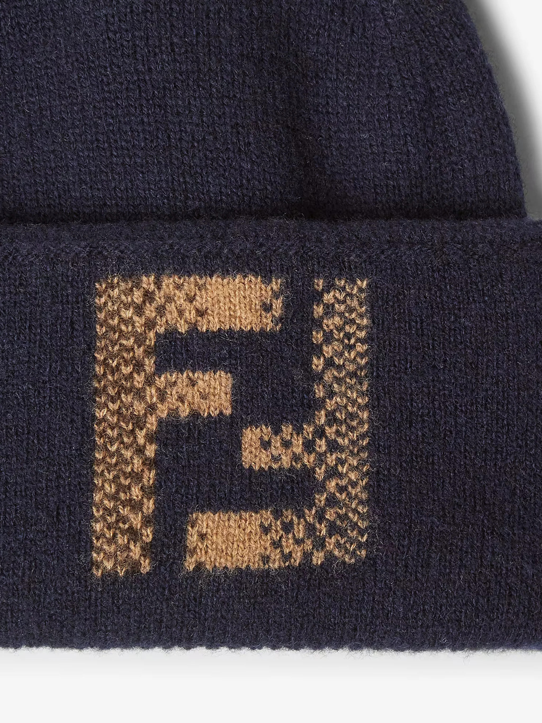 Fendi Turned-Up Brim Hat with Beige Logo Intarsia - Image 3