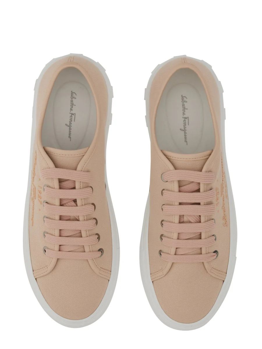 FERRAGAMO Cotton Canvas Low Top Sneaker with Logo - Image 2