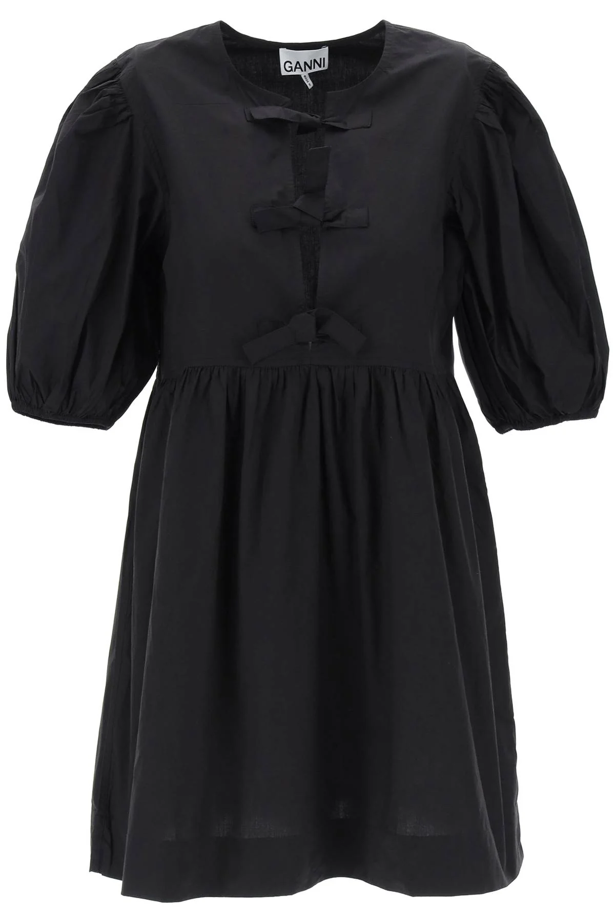 GANNI Cotton Poplin Tie String Mini Dress