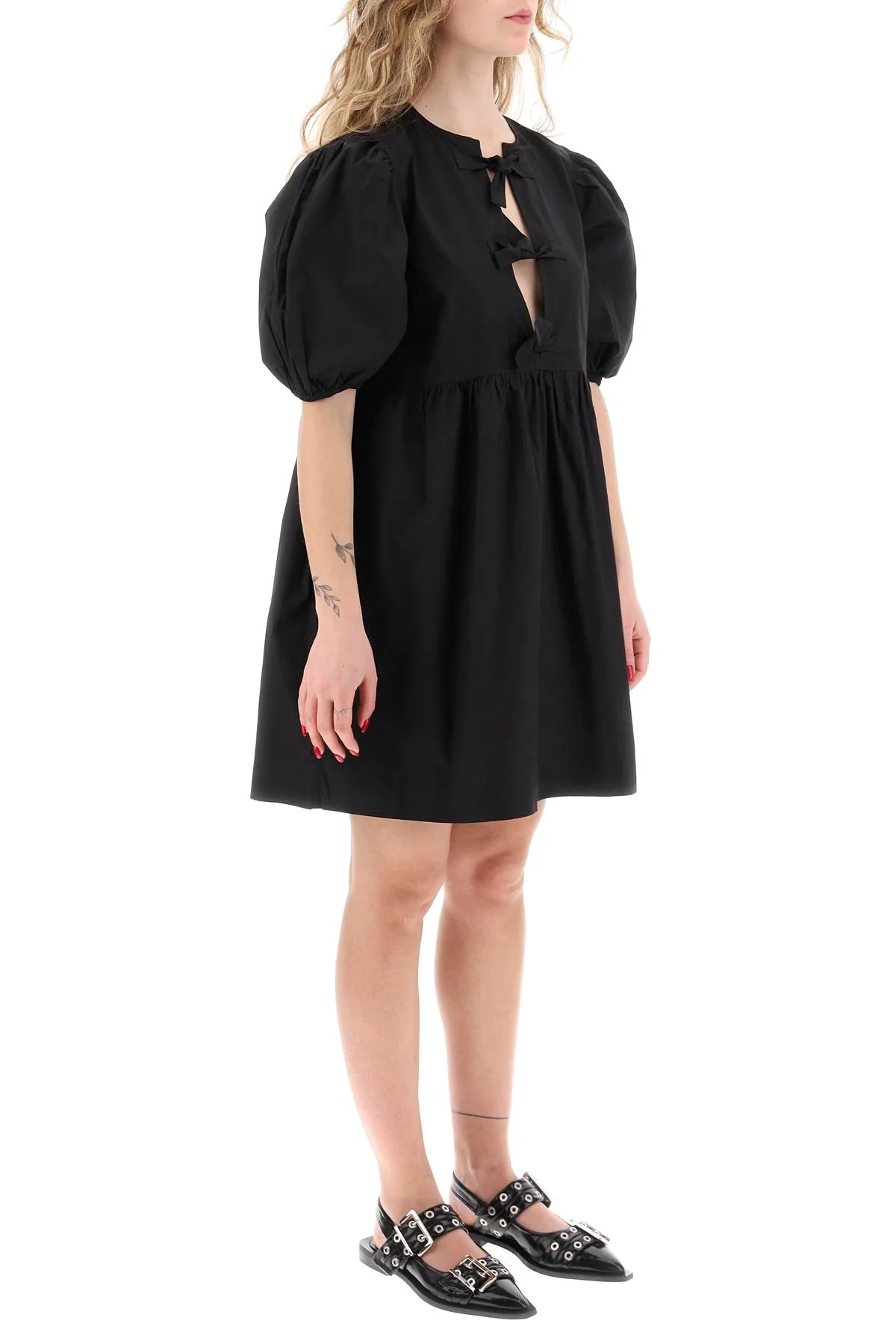 GANNI Cotton Poplin Tie String Mini Dress - Image 2