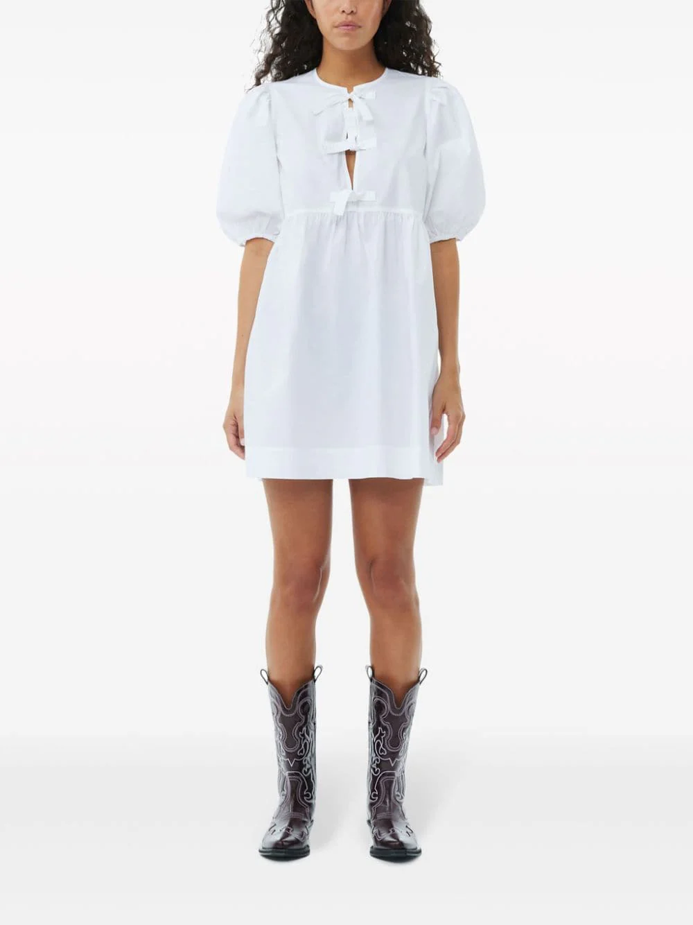 GANNI Cotton Poplin Tie String Mini Dress - Image 5
