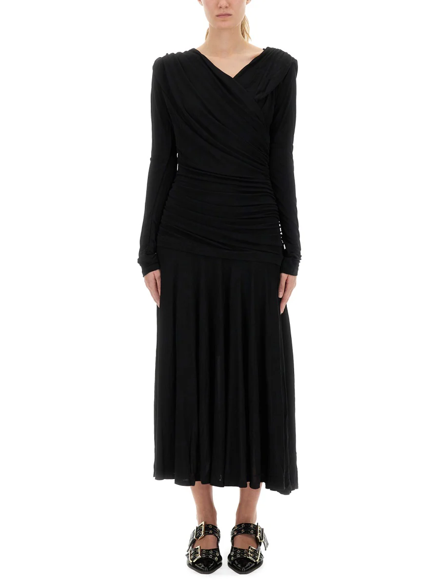 GANNI Gathered Midi Dress - Image 6