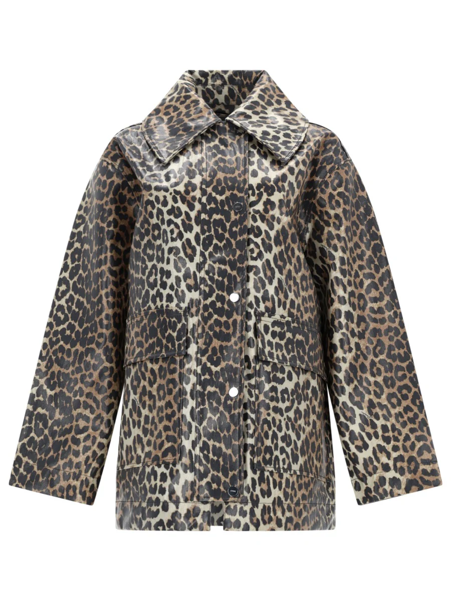 GANNI Leopard Laminated Cotton Jacket - Image 2