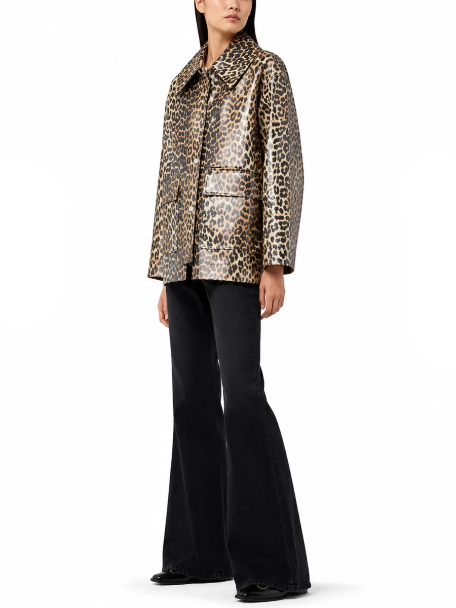 GANNI Leopard Laminated Cotton Jacket - Image 3