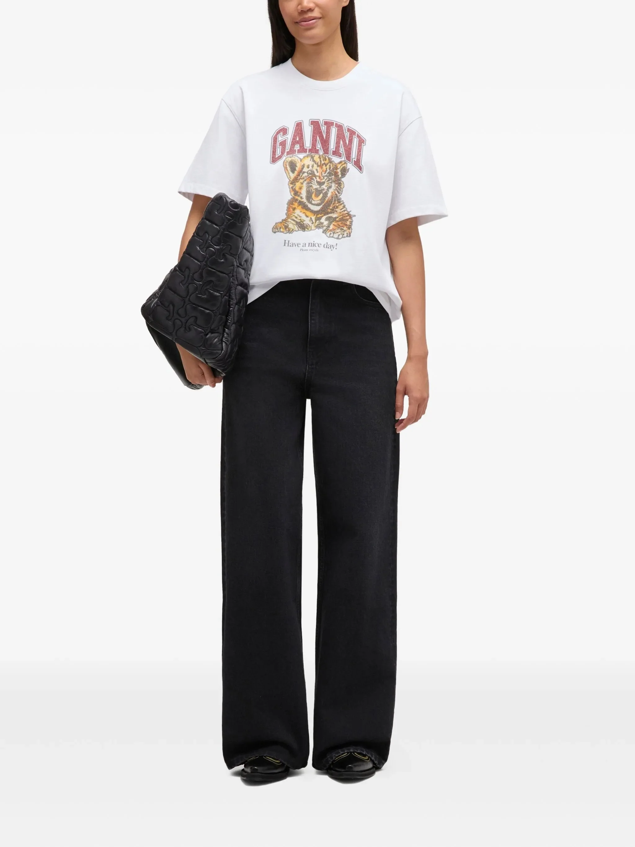 Ganni Round Neck Short Sleeve T-Shirt with Tiger Graphic - Size S - Image 2