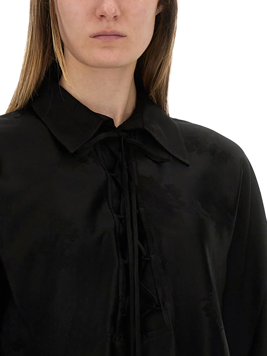 Ganni Satin Jacquard Tie-String Shirt - Image 4