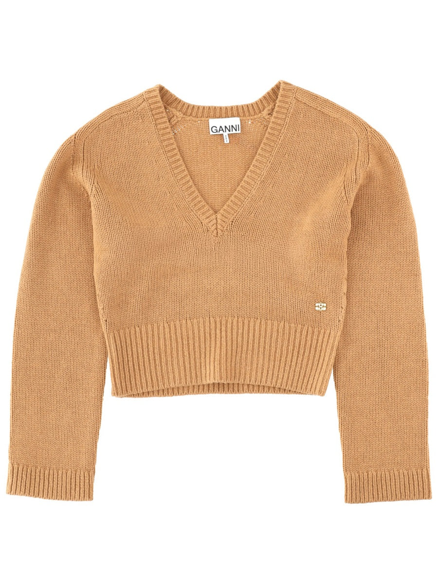 GANNI Wool Yak Mix Deep V-neck