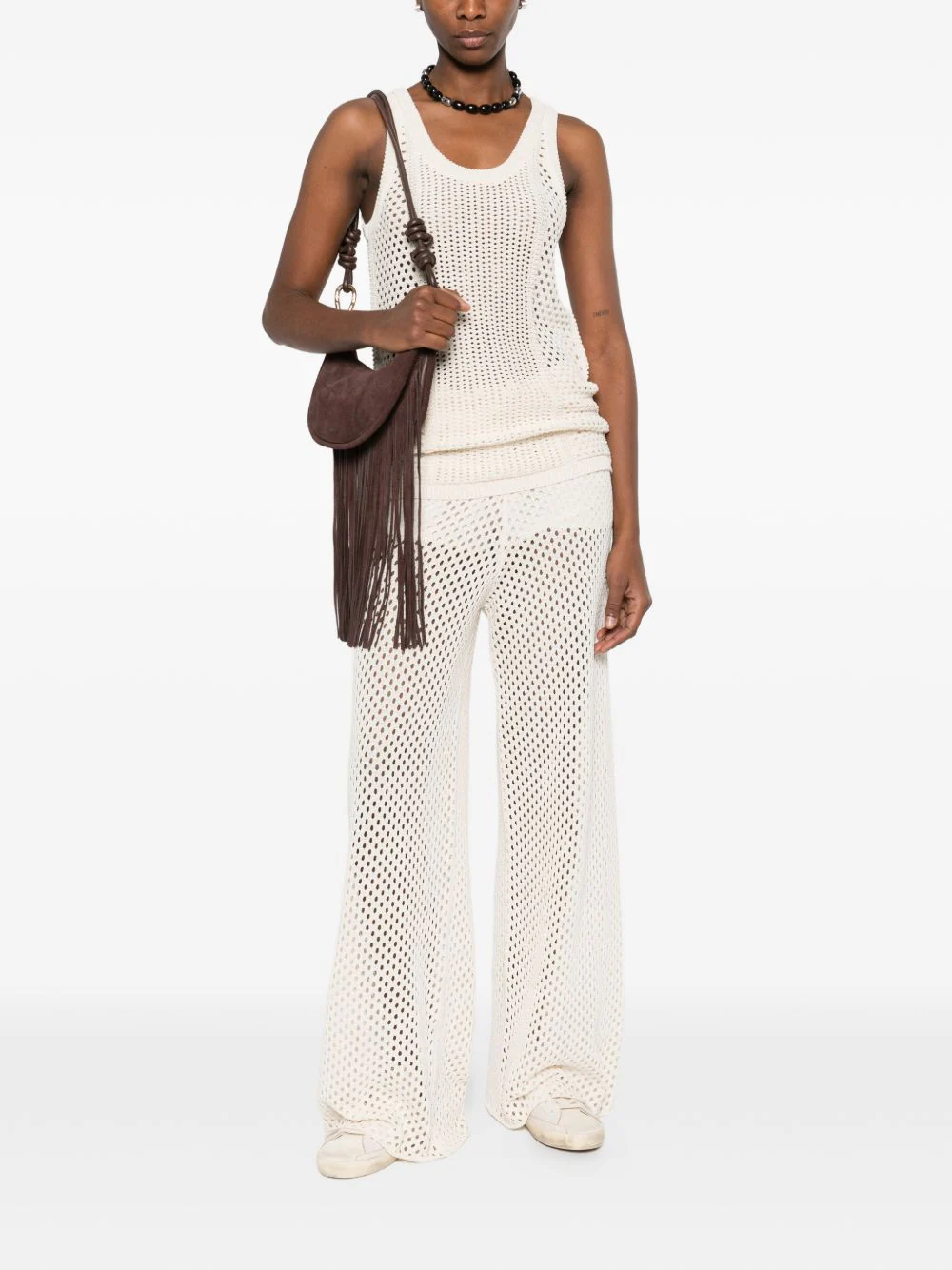Golden Goose Knit Cotton Pants with High Waist, Drawstring Closure on the Front, Metal Star Detail at the Back, Straight Leg - Image 5