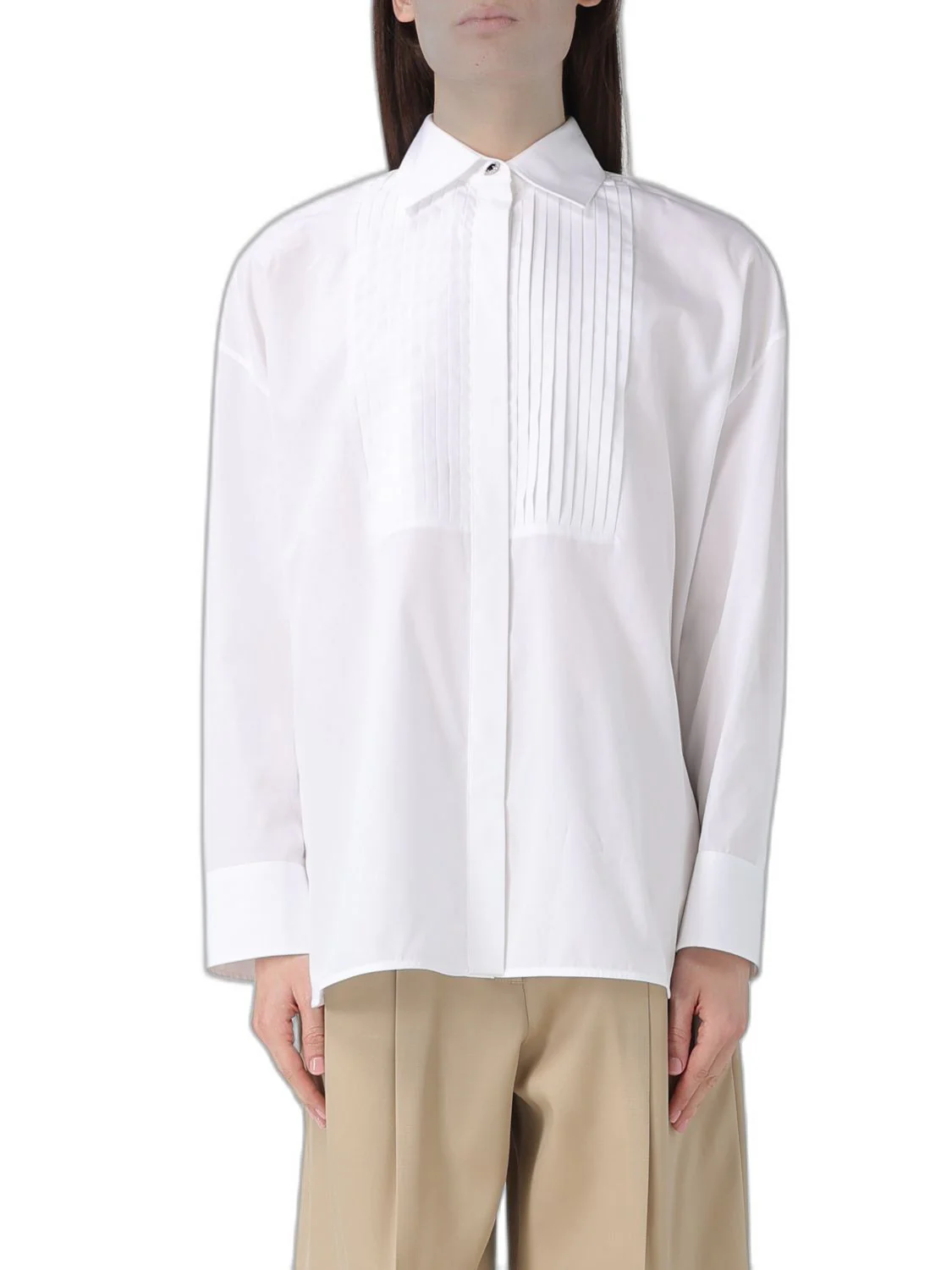 GOLDEN GOOSE Women's Oversized Shirt in Cotton with Pleated Detail and Jewel Buttons