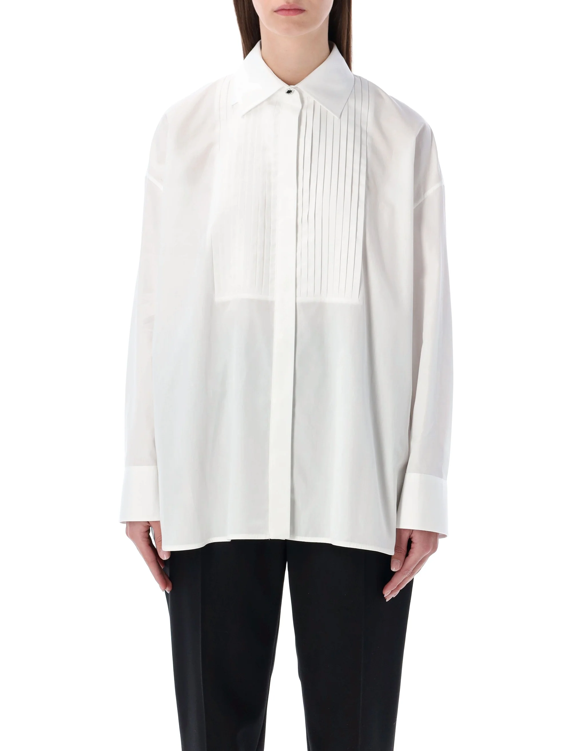 GOLDEN GOOSE Women's Oversized Shirt in Cotton with Pleated Detail and Jewel Buttons - Image 6