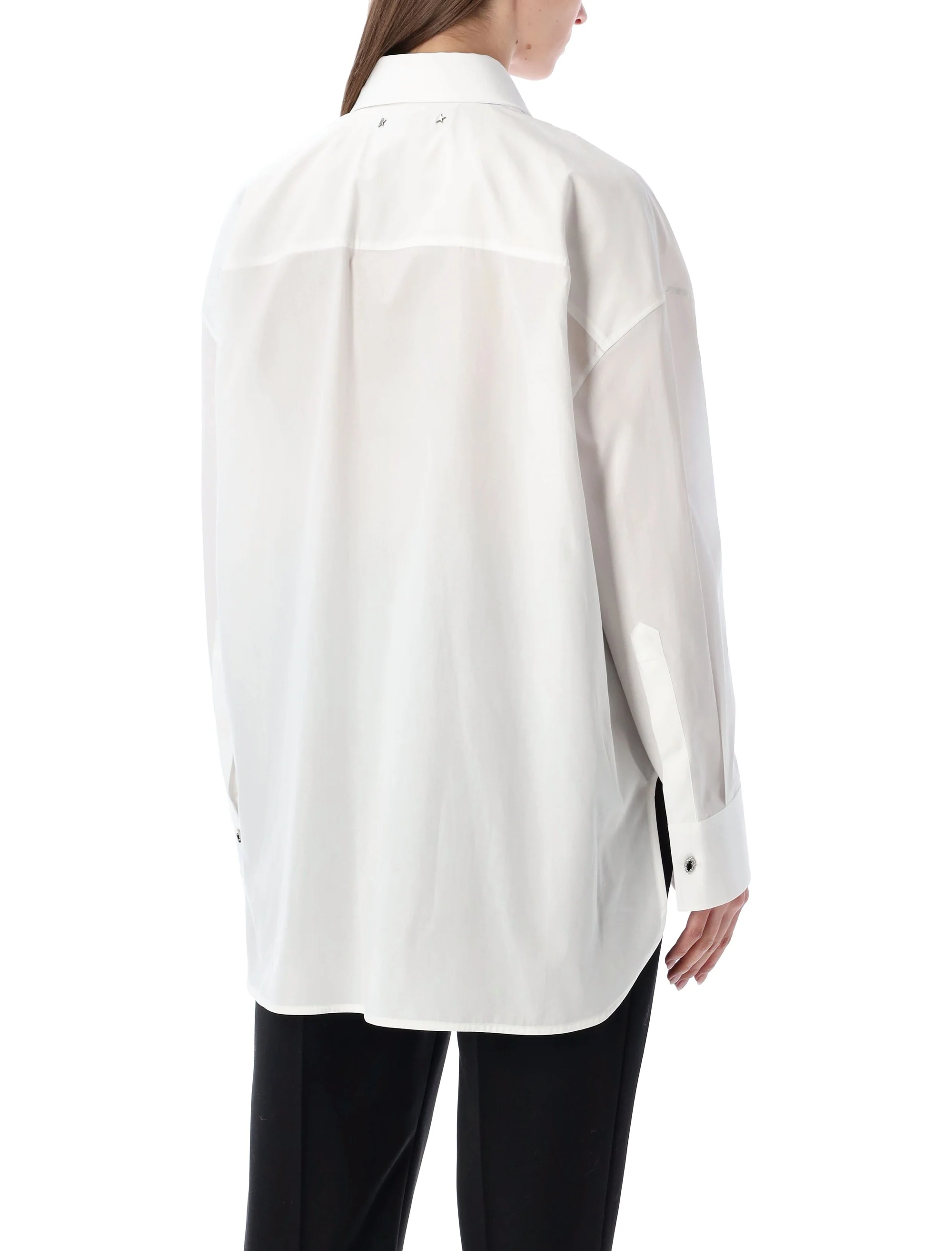 GOLDEN GOOSE Women's Oversized Shirt in Cotton with Pleated Detail and Jewel Buttons - Image 7