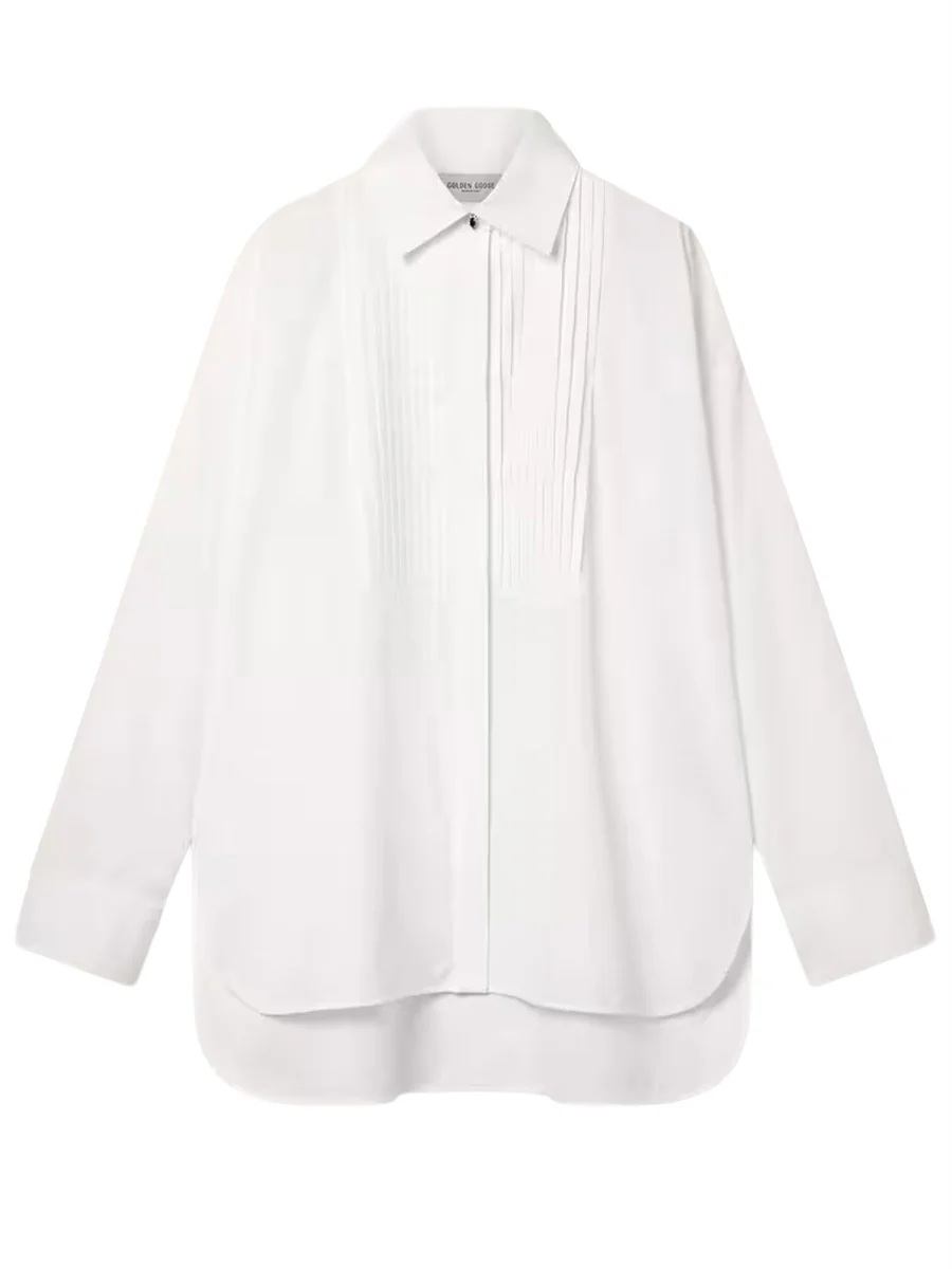 GOLDEN GOOSE Women's Oversized Shirt in Cotton with Pleated Detail and Jewel Buttons