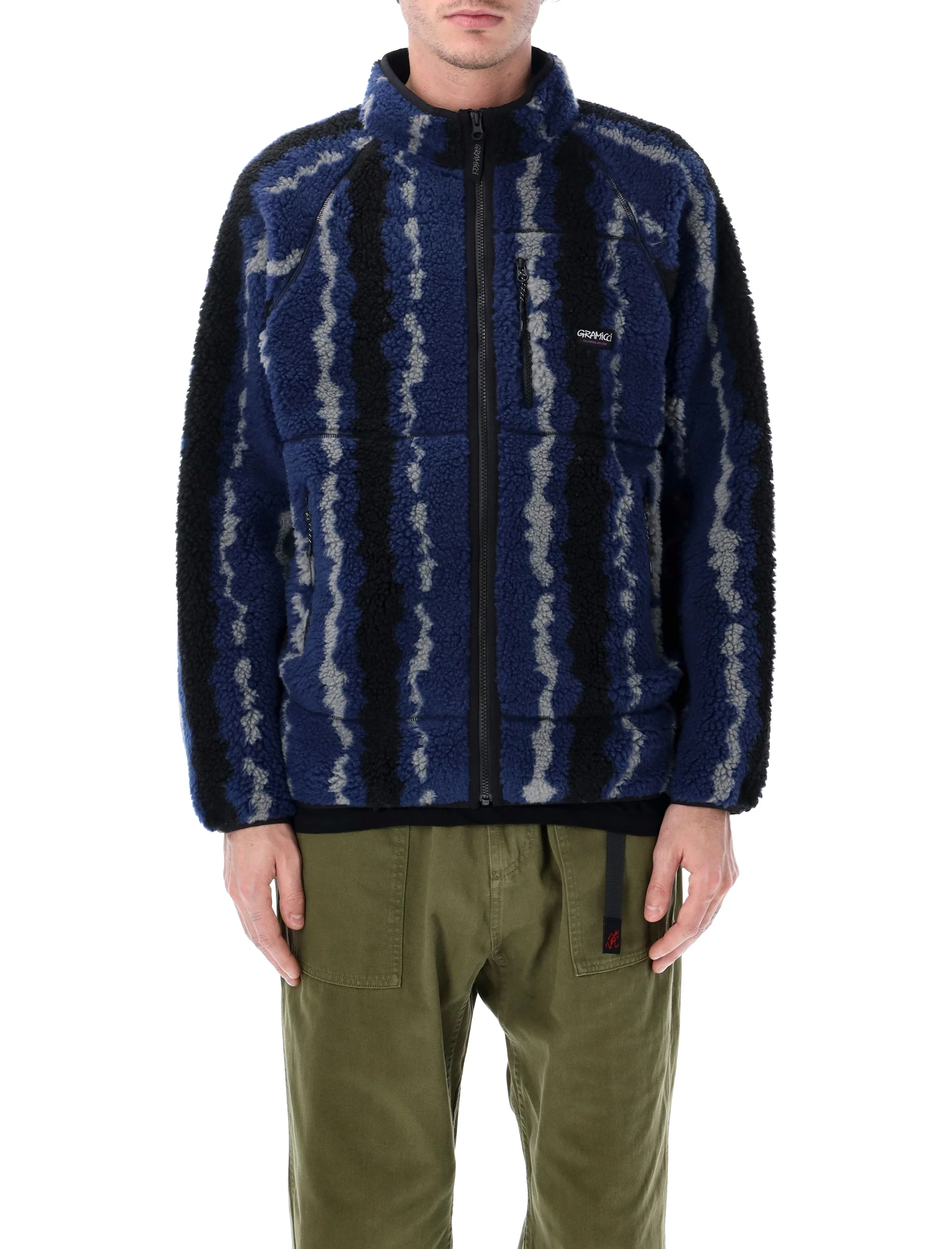 Gramicci Ripple Sherpa-Look Fleece Jacket with Stand Collar & Full-Length Zip
