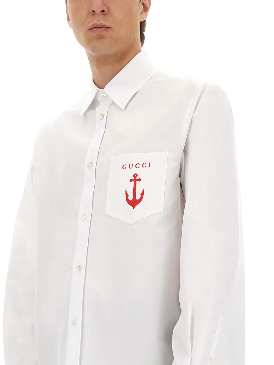 GUCCI Anchor-embroidered Cotton Shirt - Image 6