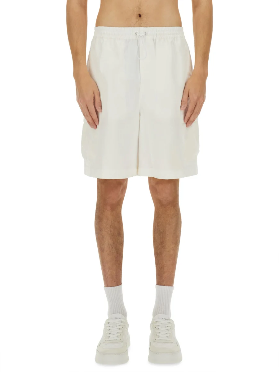 GUCCI Bermuda Pants with Elastic Drawstring Waist and Rear Web Print in Cotton Man - Image 4